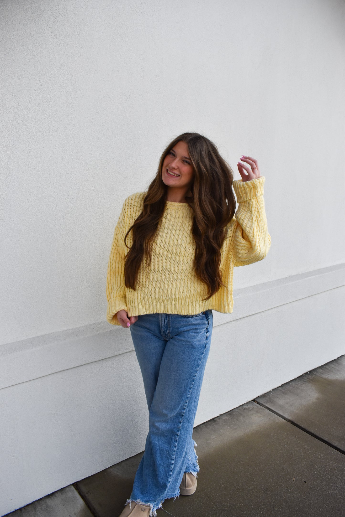 Boat Neck Chunky Yellow Sweater