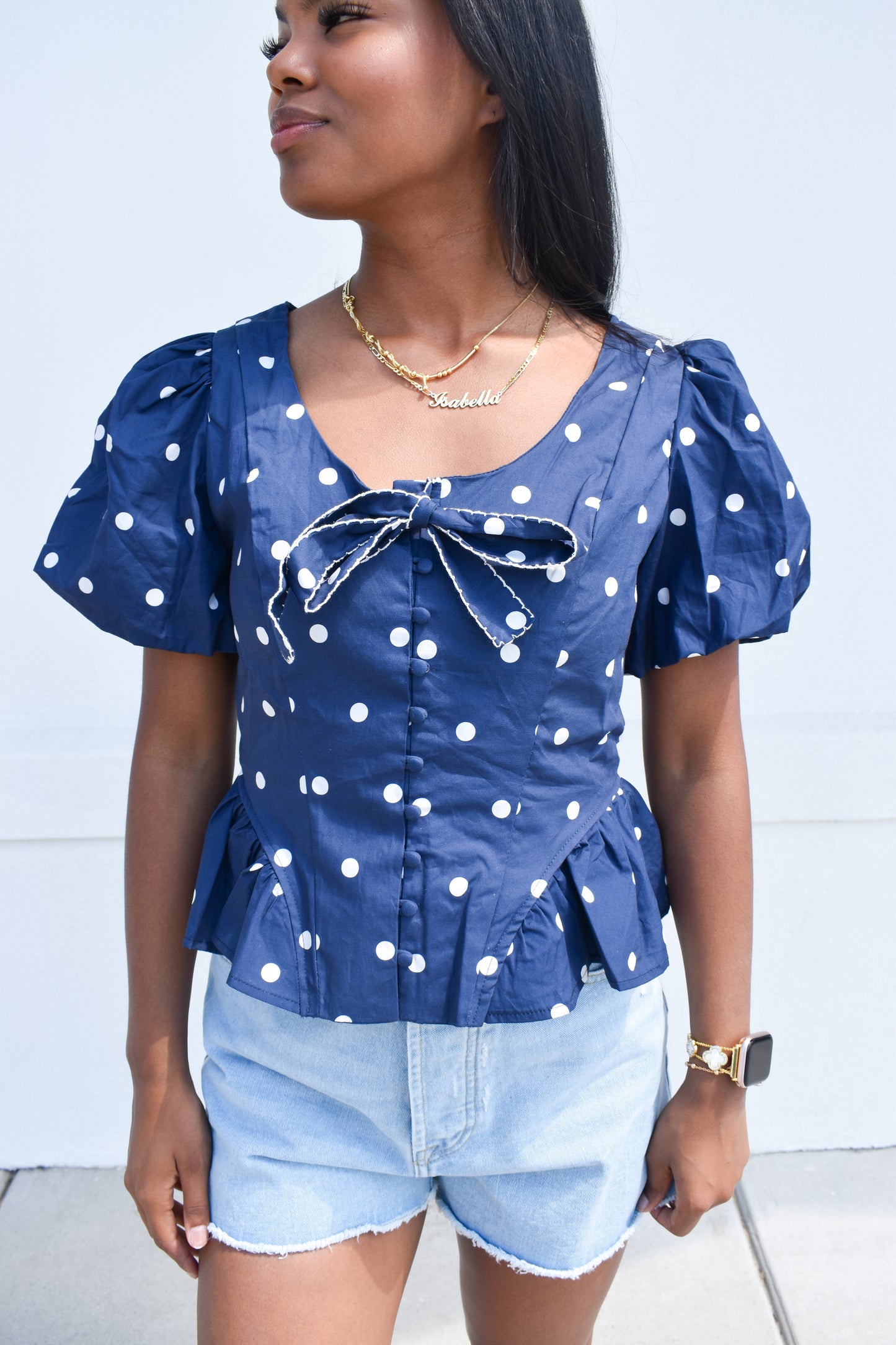 Pola Dot Bubble Hem Top