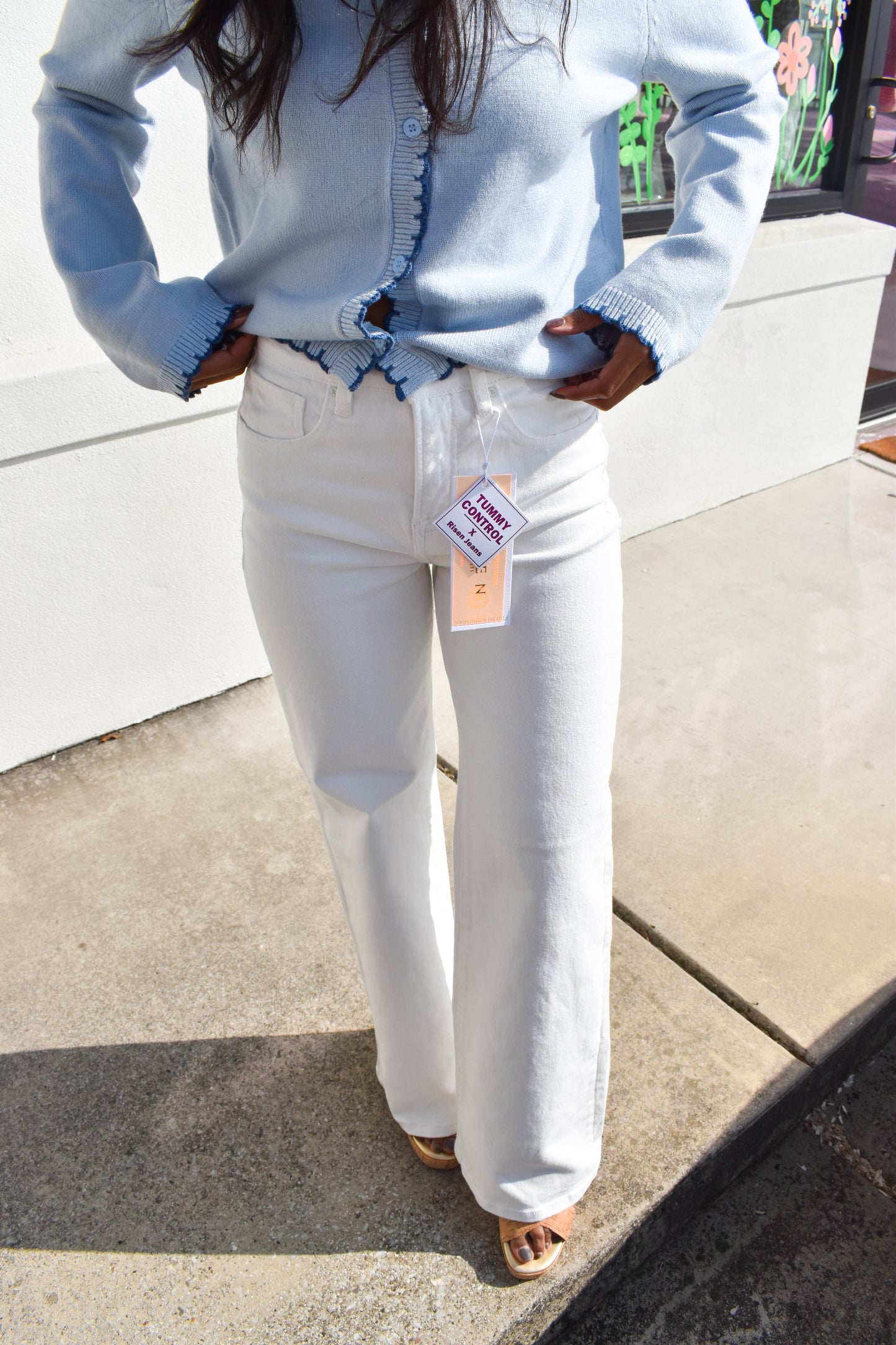 Risen White High Rise Wide Pants