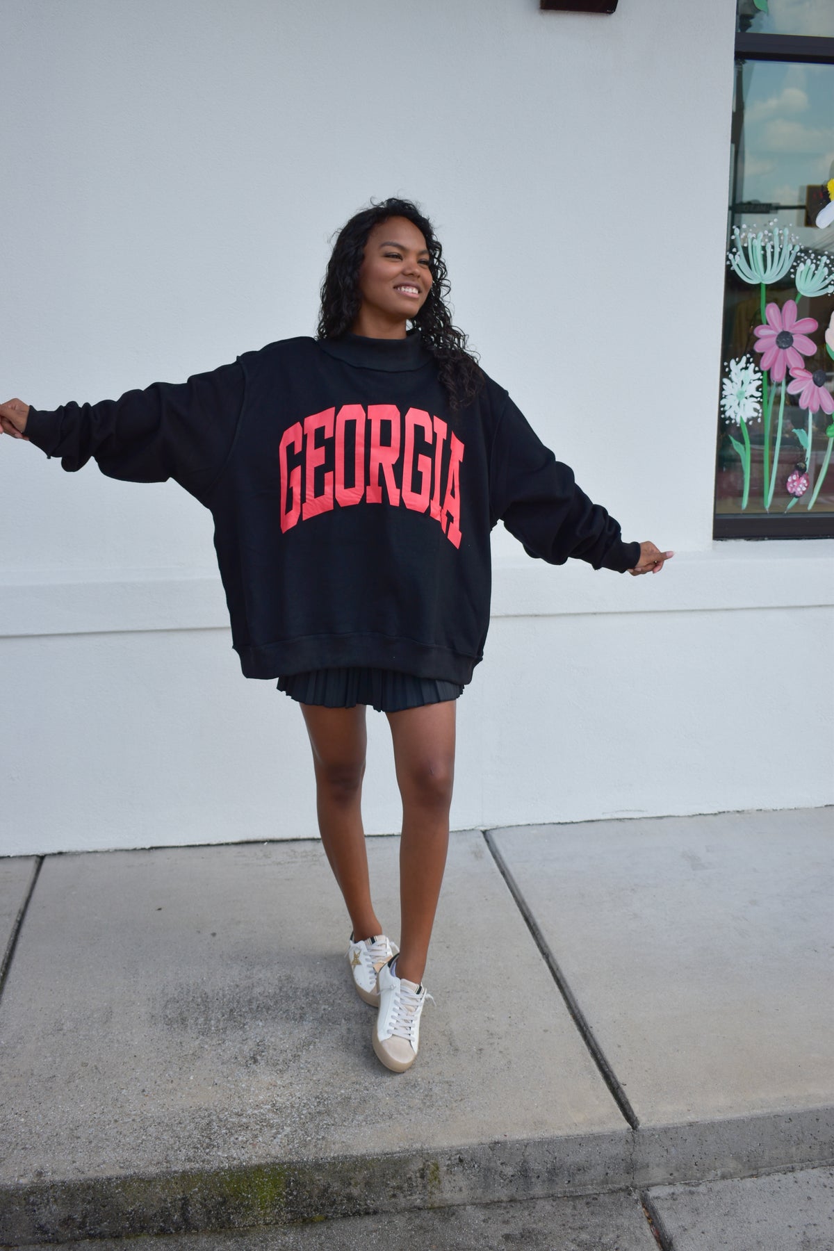 'GEORGIA&GA' Reversible Mockneck Sweatshirt: Black