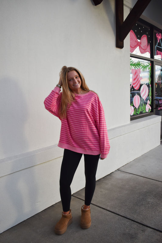 Oversized Stripe Knit Top: Pink/Light Pink