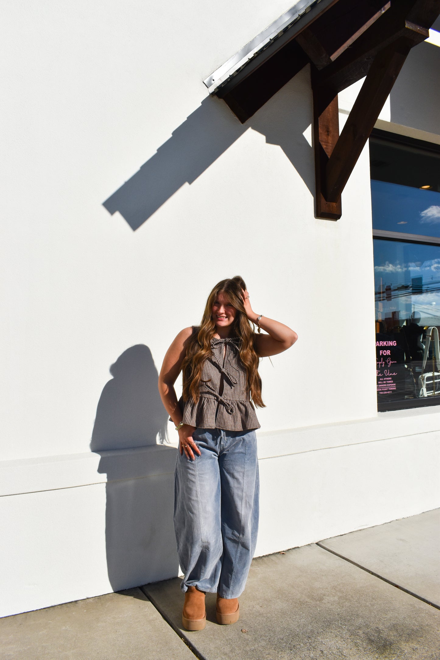 Maple Checkered Top W/ Tie Bows
