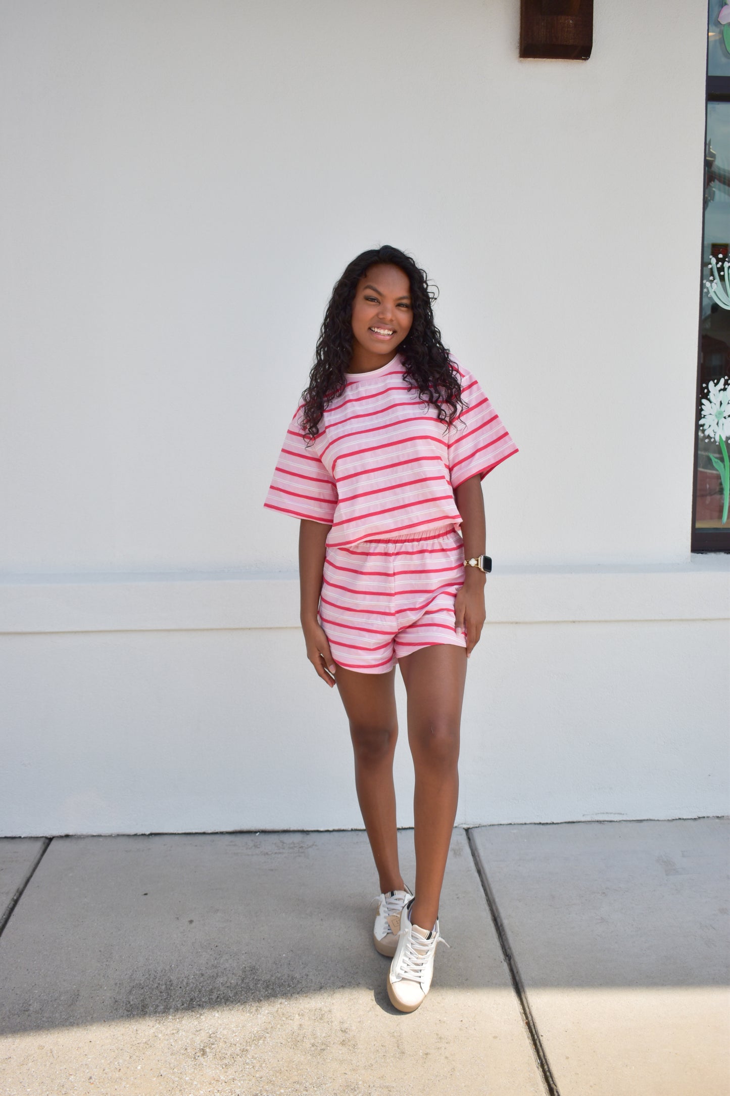 Pink/White Striped Lounge Top