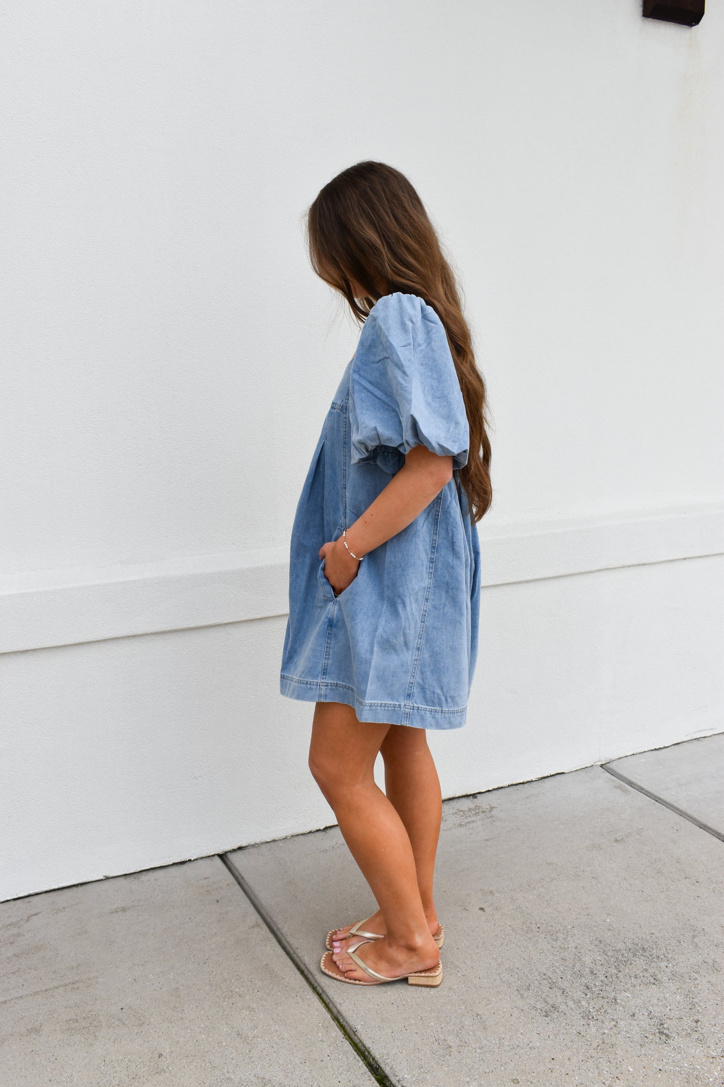 Stitch Detail Denim Bubble Romper