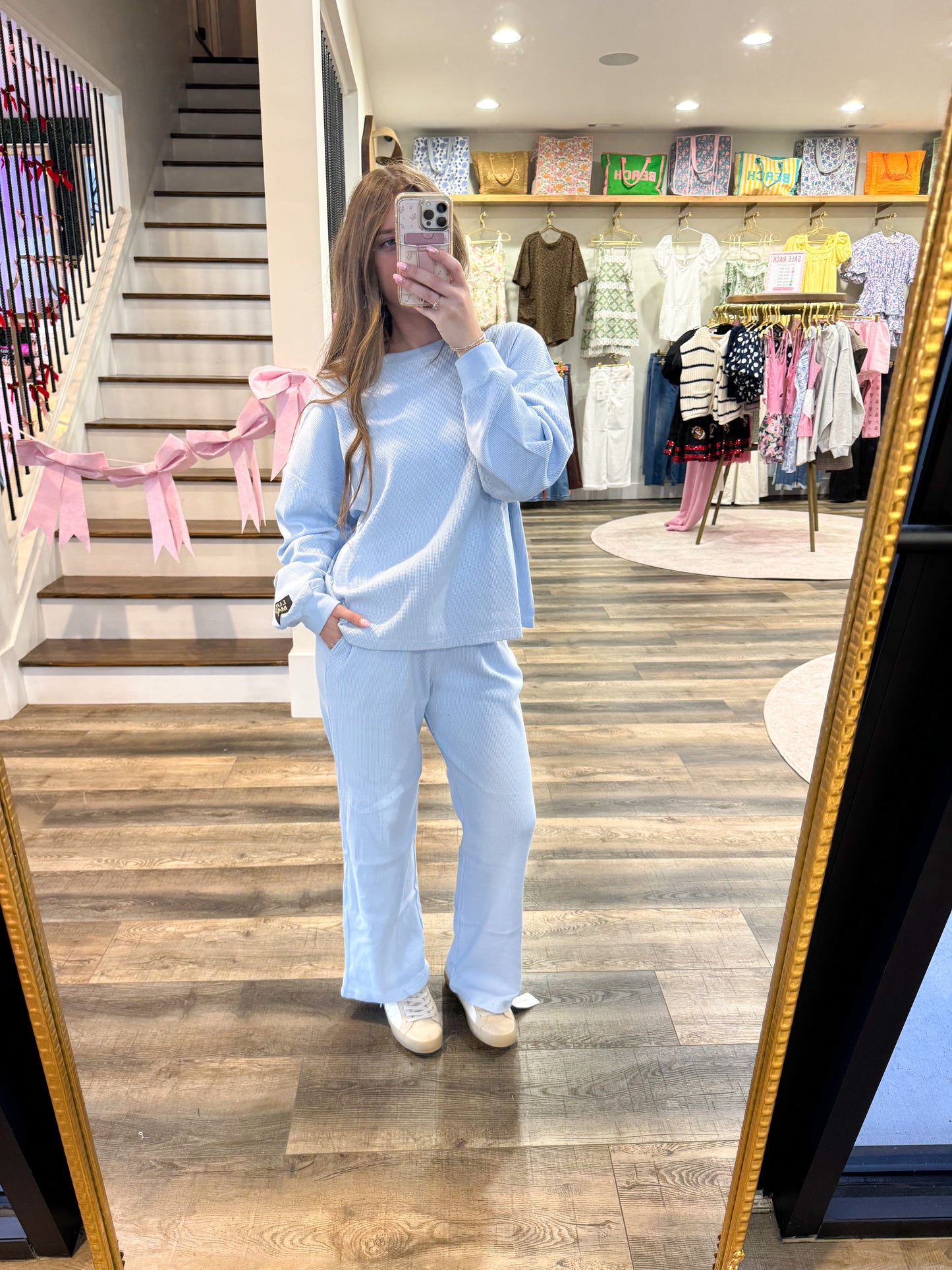 Lulu Mac Waffle Long Sleeve: Light Blue