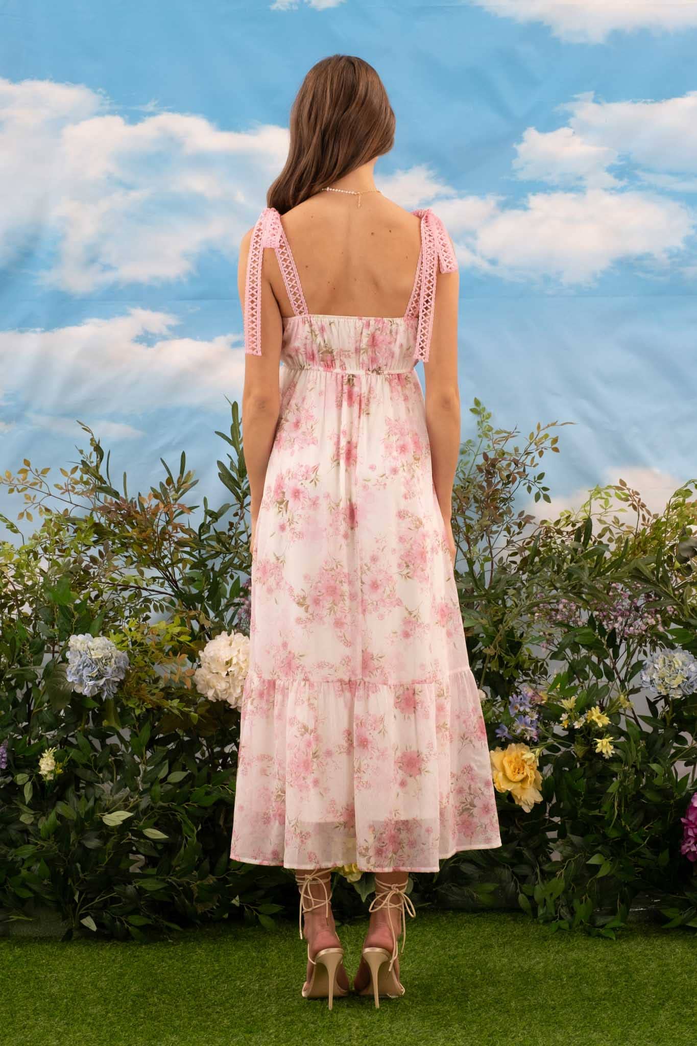 Floral Crochet Lace Strap Maxi Dress