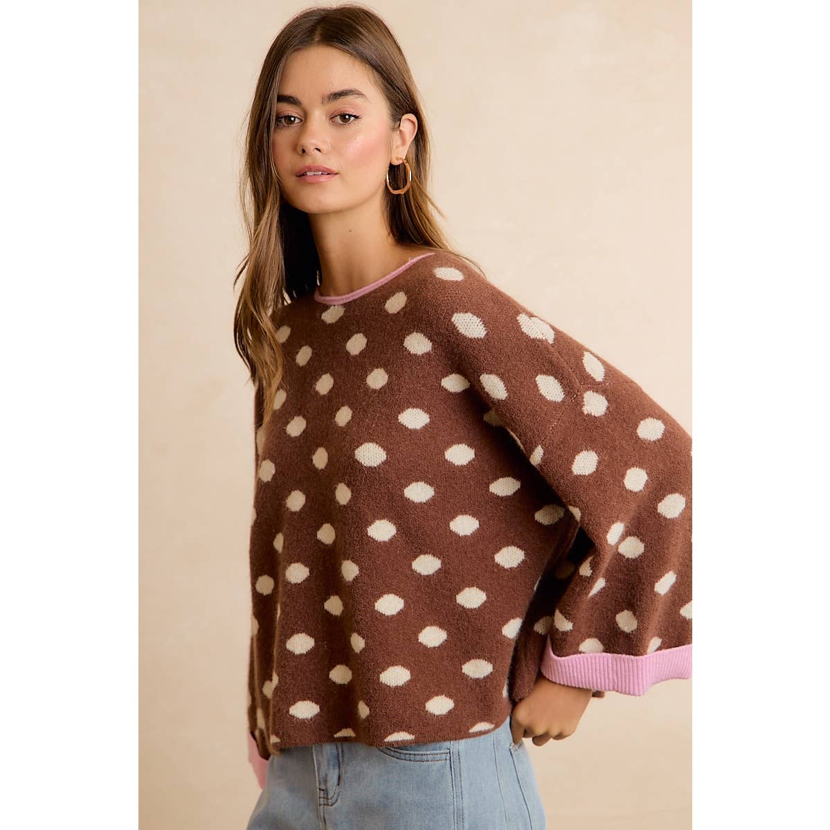 Pink & Cocoa Polka Dot Sweater