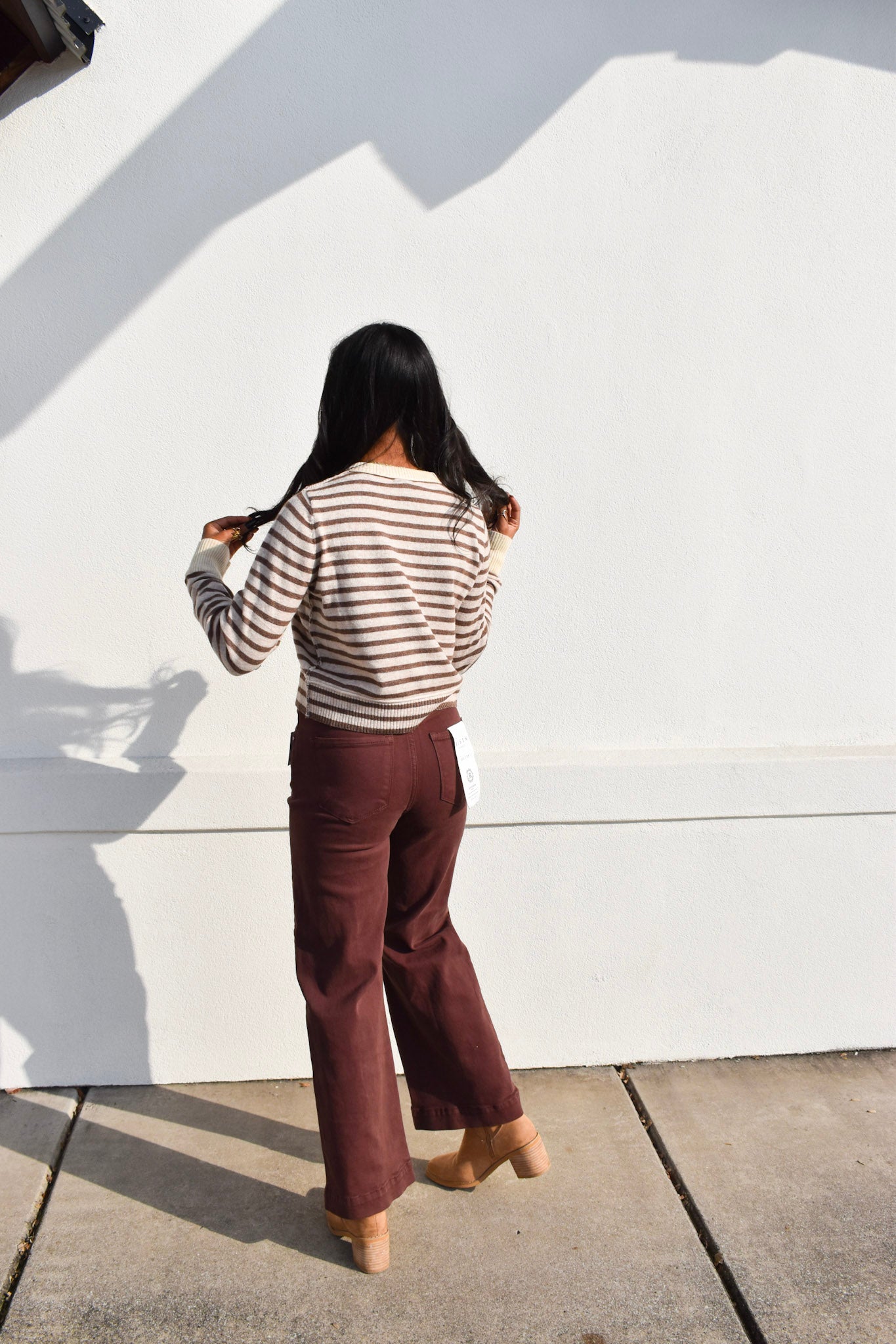 Risen Detailed High Rise Crop Wide Leg: Chocolate