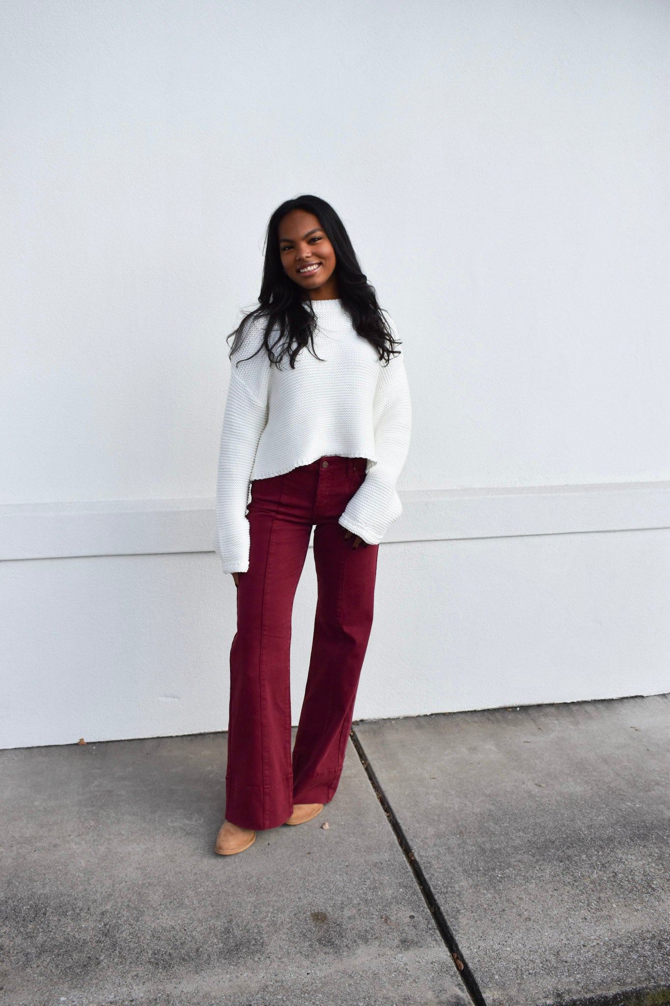 Risen Mid Rise Wide Leg: Wine