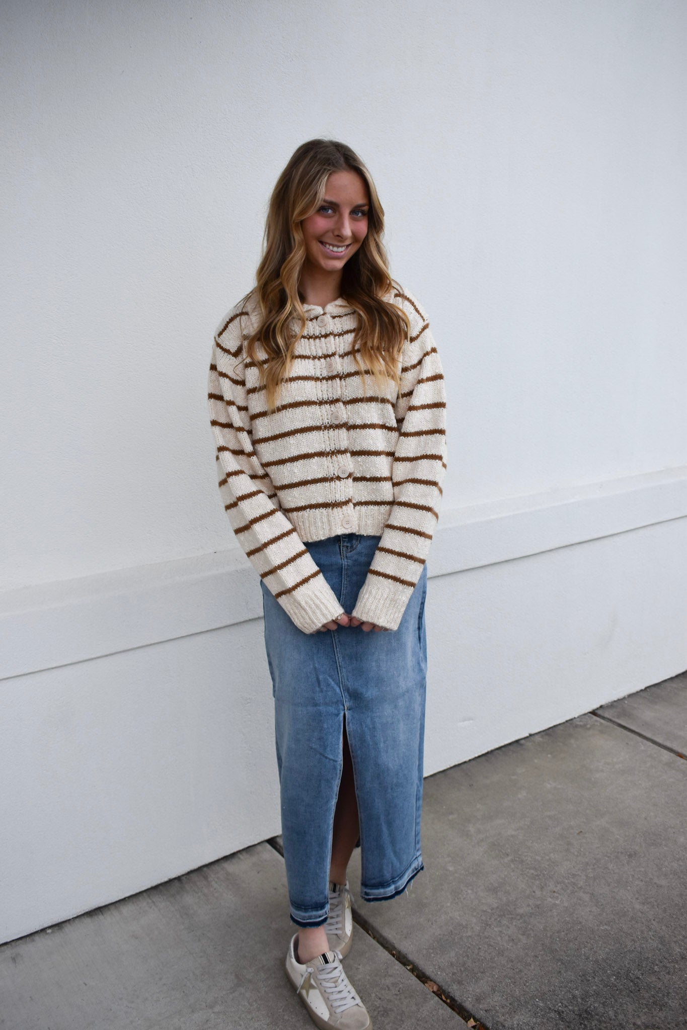 Button Down Stripe Knitted Cardigan