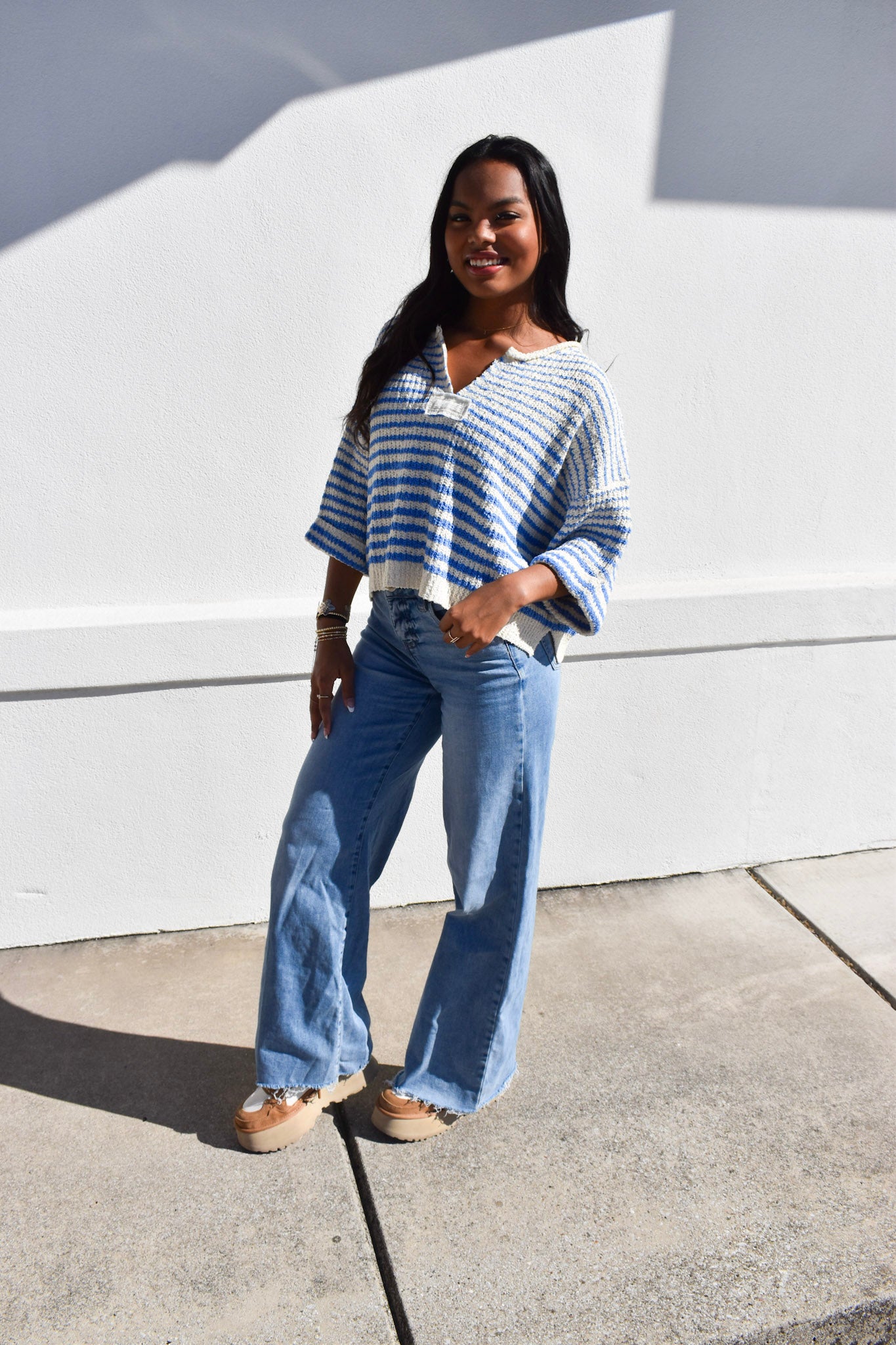 Ecru Stripe Knit Top