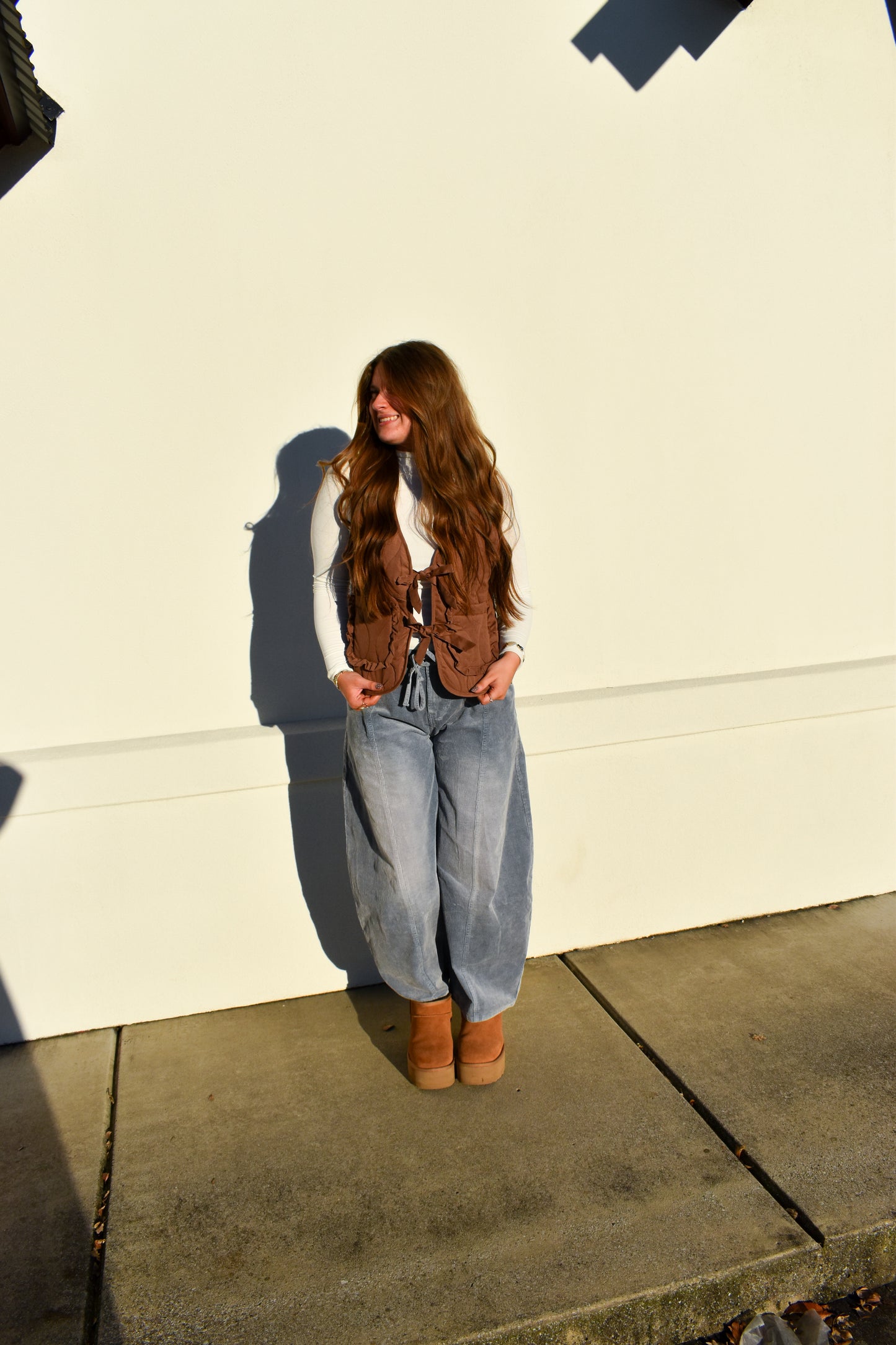 Quilted Bow Vest: Chestnut