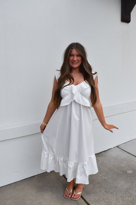 Flutter Sweetheart Ruffled Midi Dress