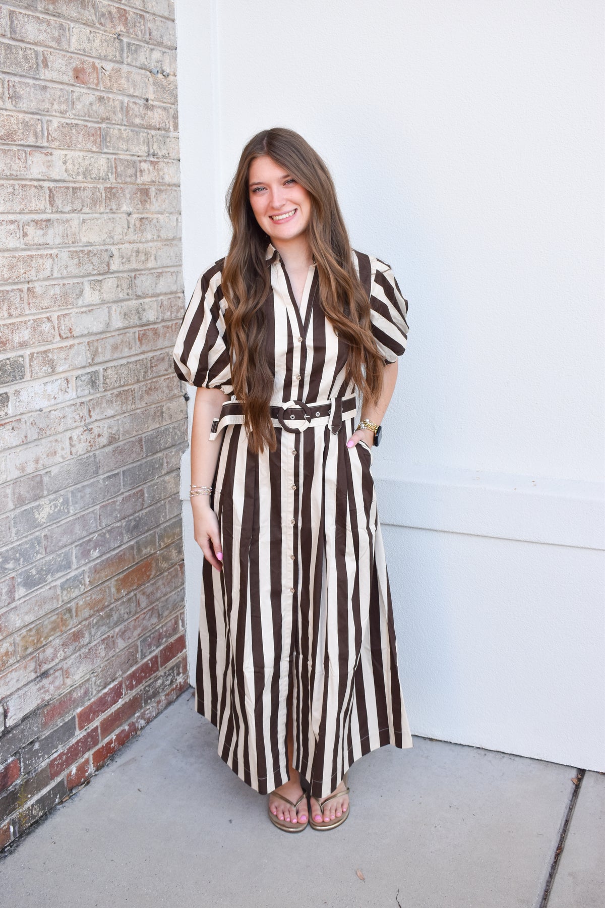 Cora Belted Stripe Maxi Dress