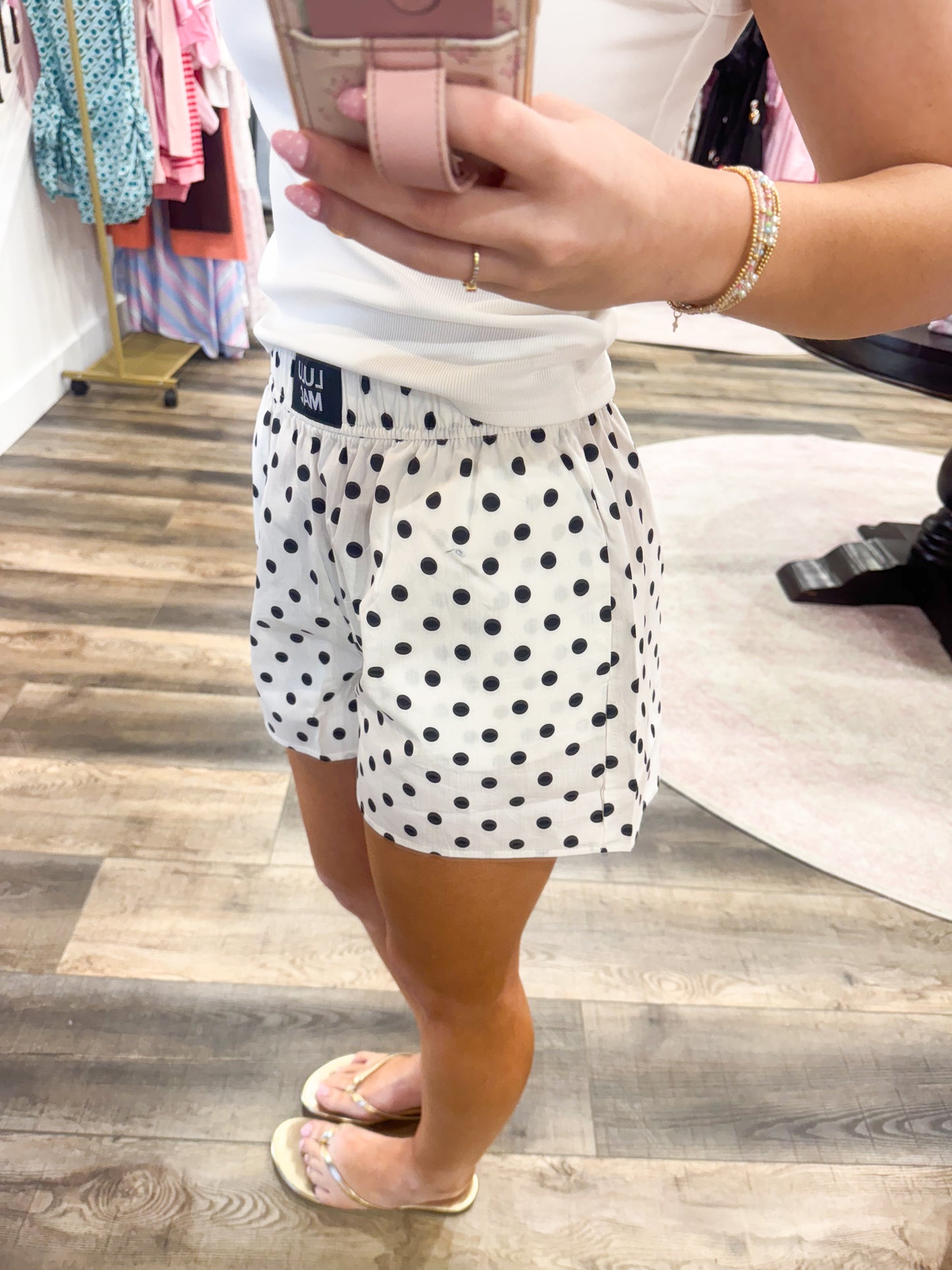 Lulu Mac Shorts: Black and White Polka Dot