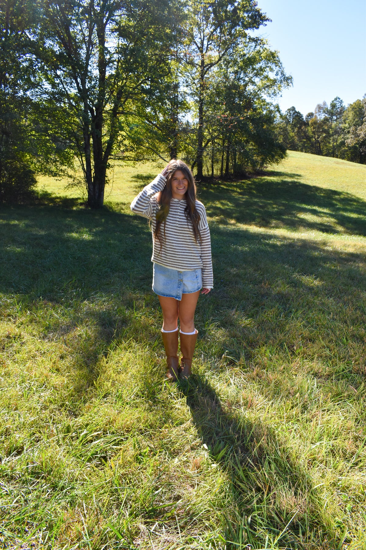 Beige Stripe Henley Pullover