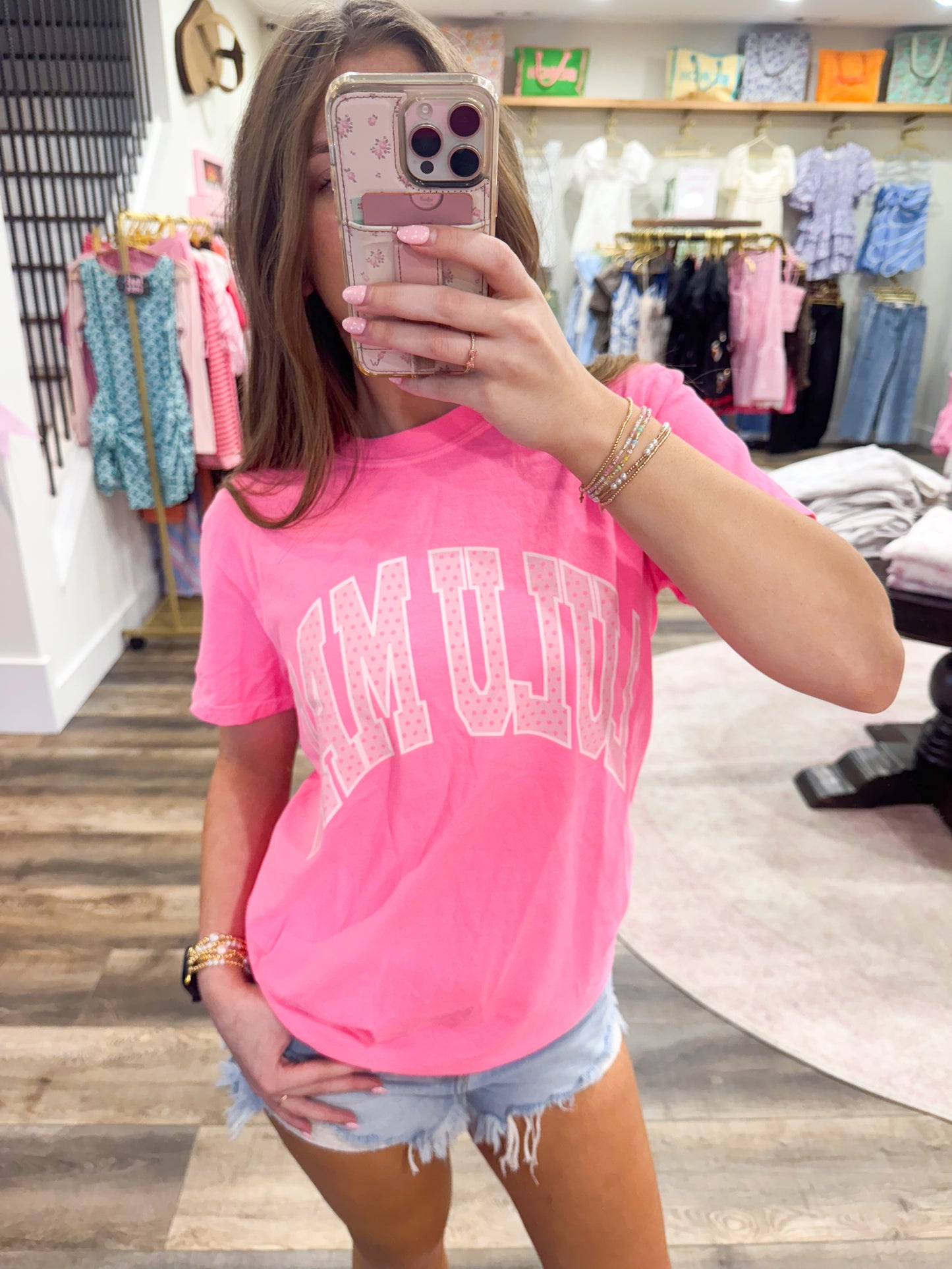 Lulu Mac Polka Dot Adult Neon Pink Comfort Colors Tee
