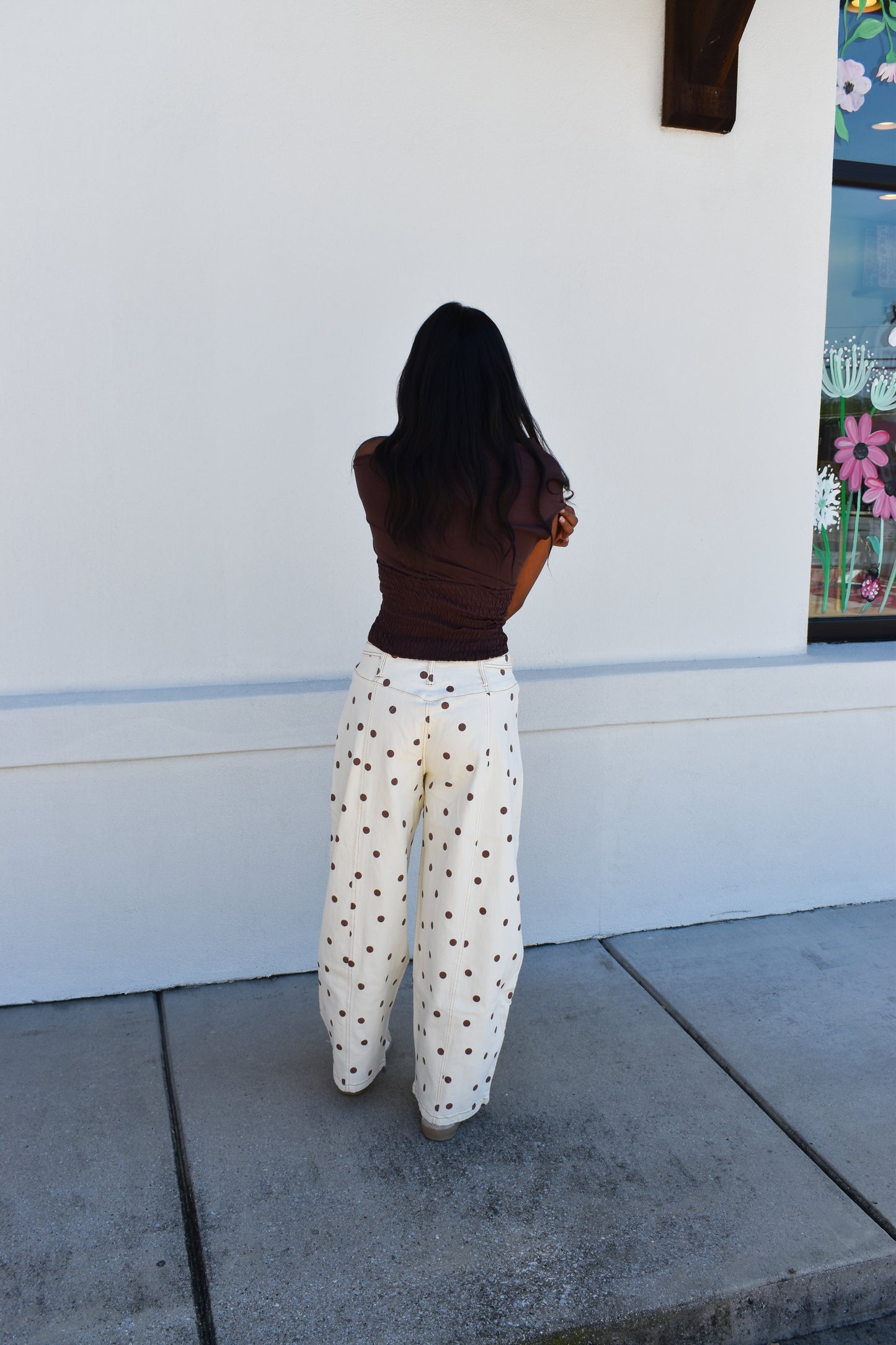 Polka Dot Twill Barrel Jeans