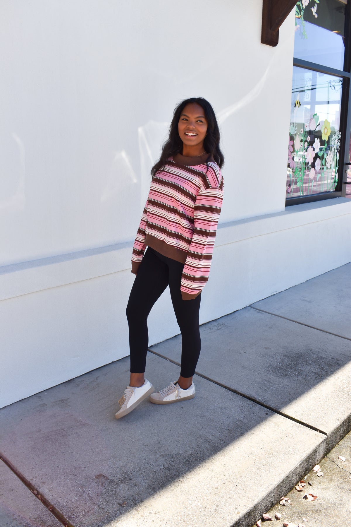 Striped Mockneck: Pink/Brown