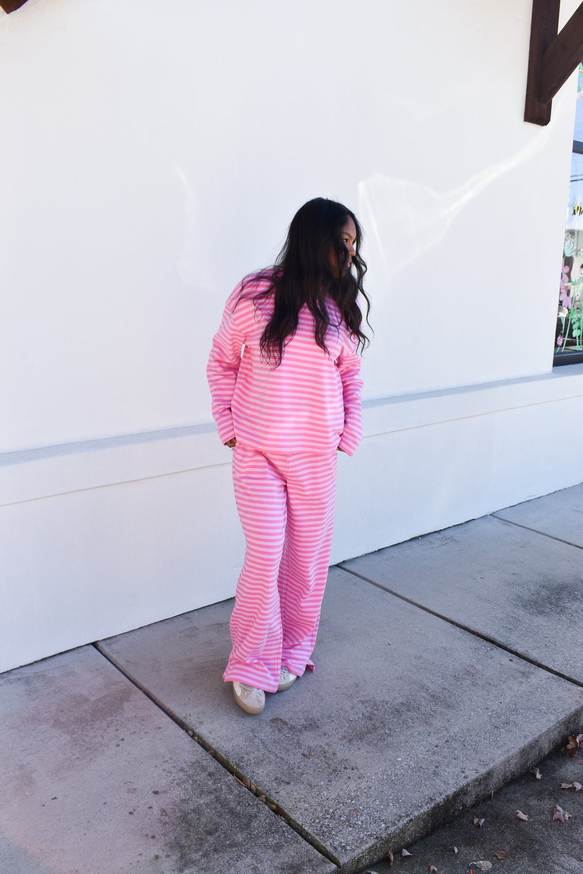 Hot Pink Striped Loungewear Long Sleeve Top