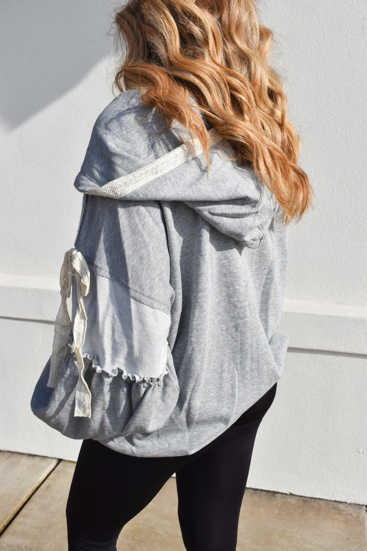 Bow Lace Hoodie W/ Double Zipper