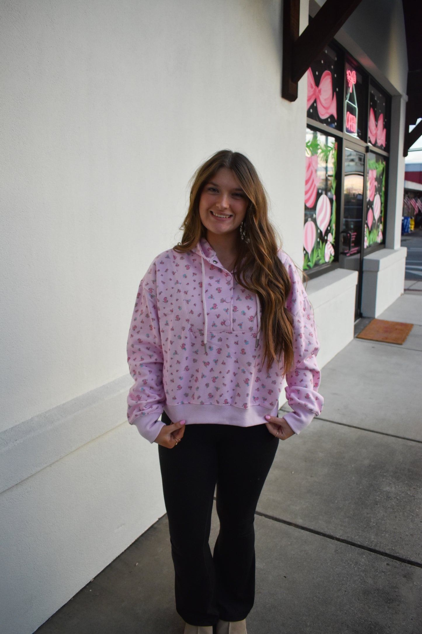 Floral Print Detail Hoodie