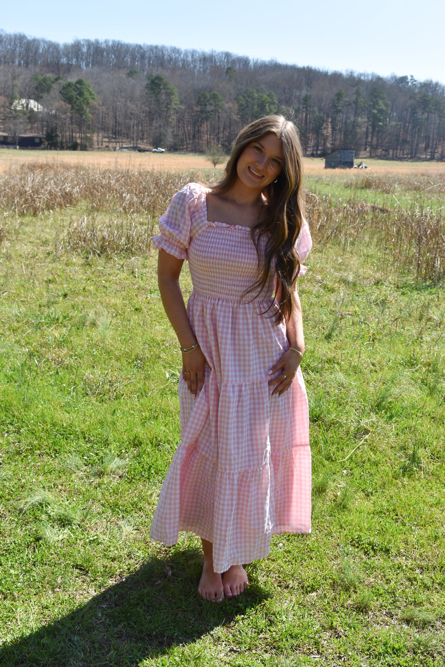 Madi Pink Gingham Maxi Dress