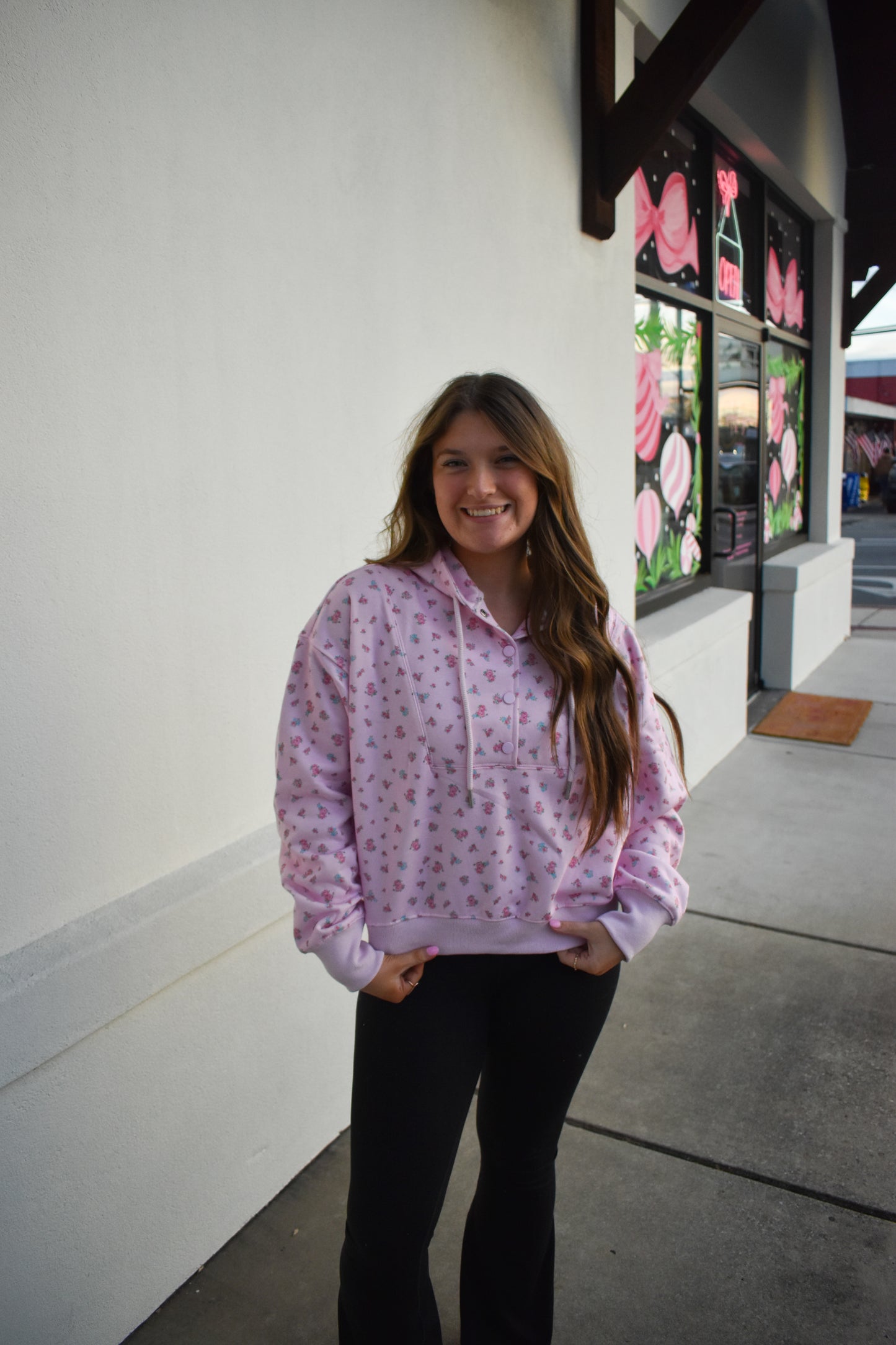 Floral Print Detail Hoodie