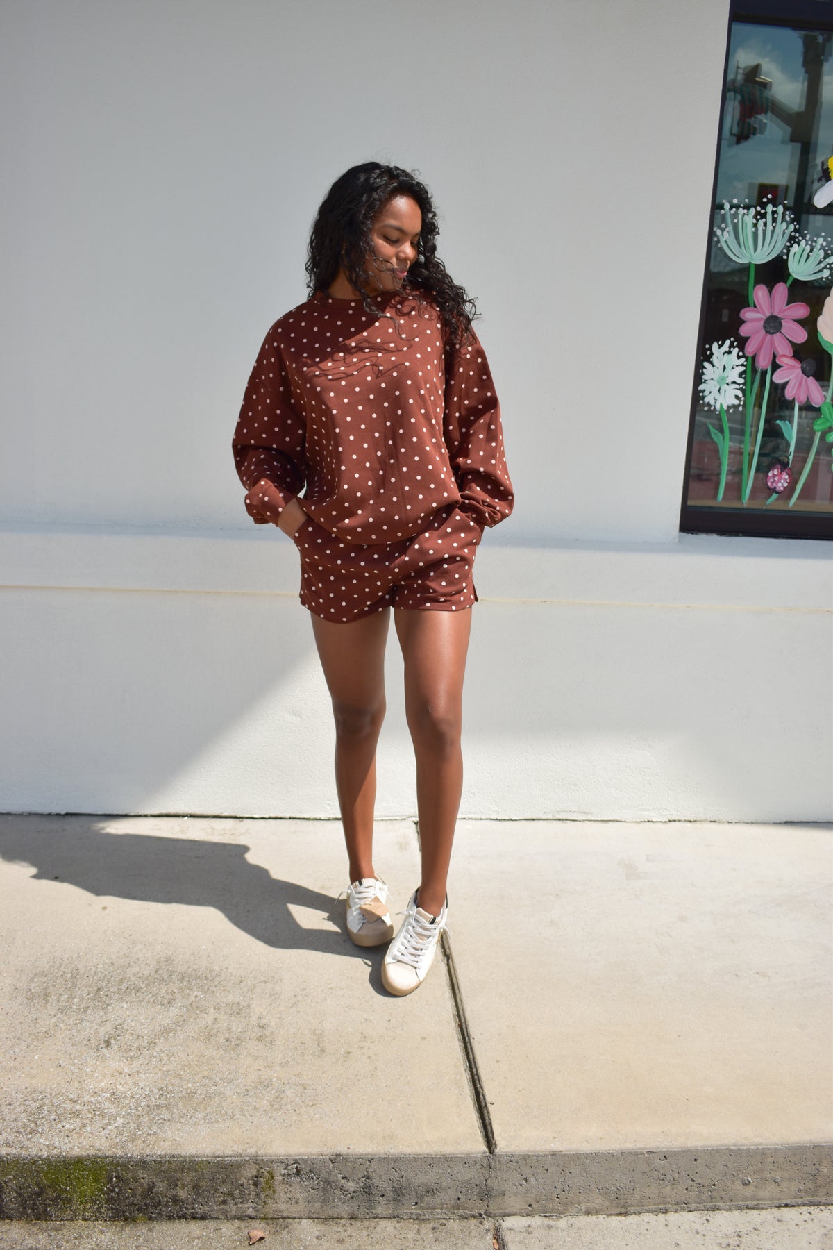 Chocolate Polka Dot Print Lounge Sweatshirt