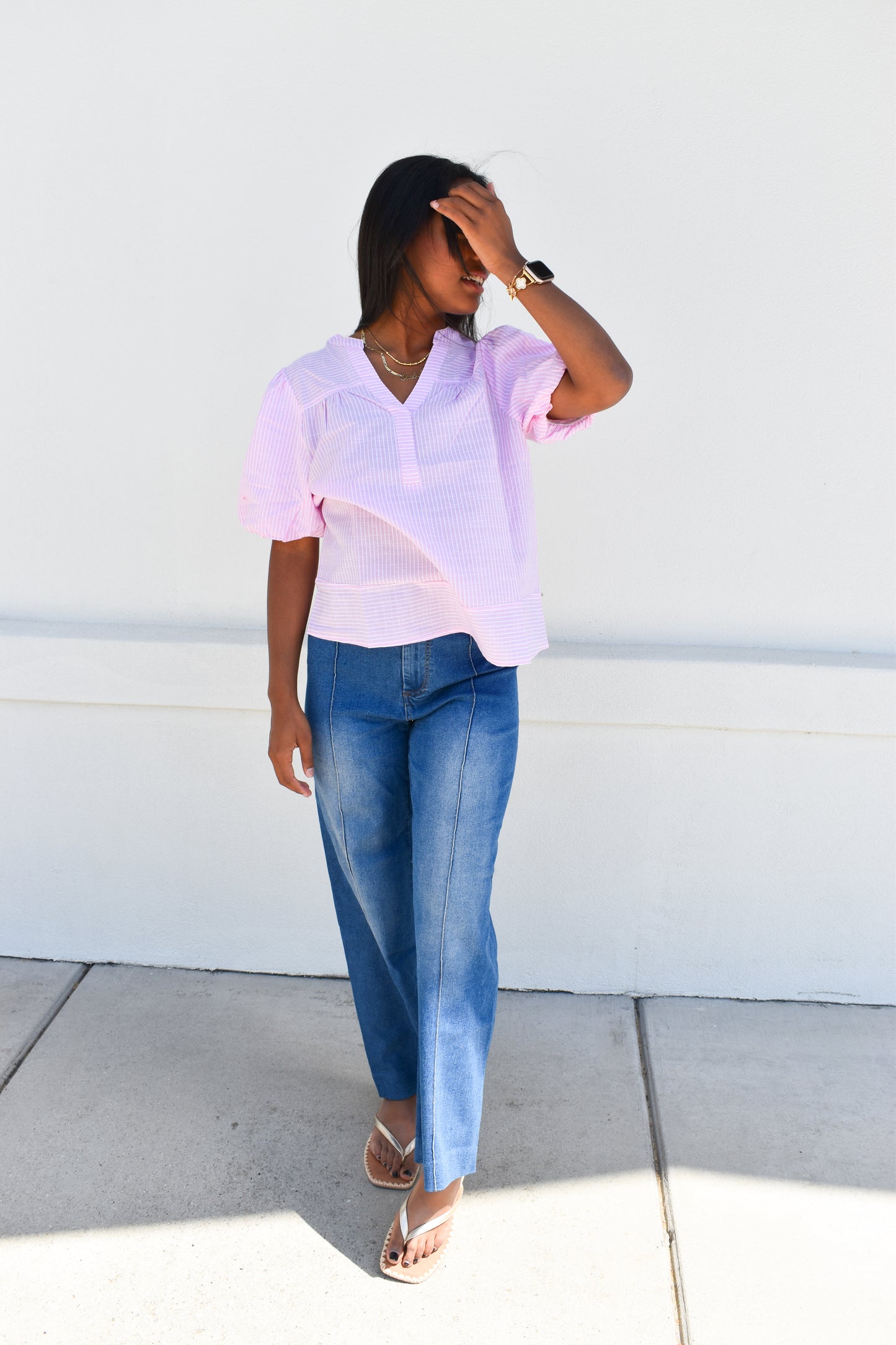 Stretchy Pintuck Denim Pants