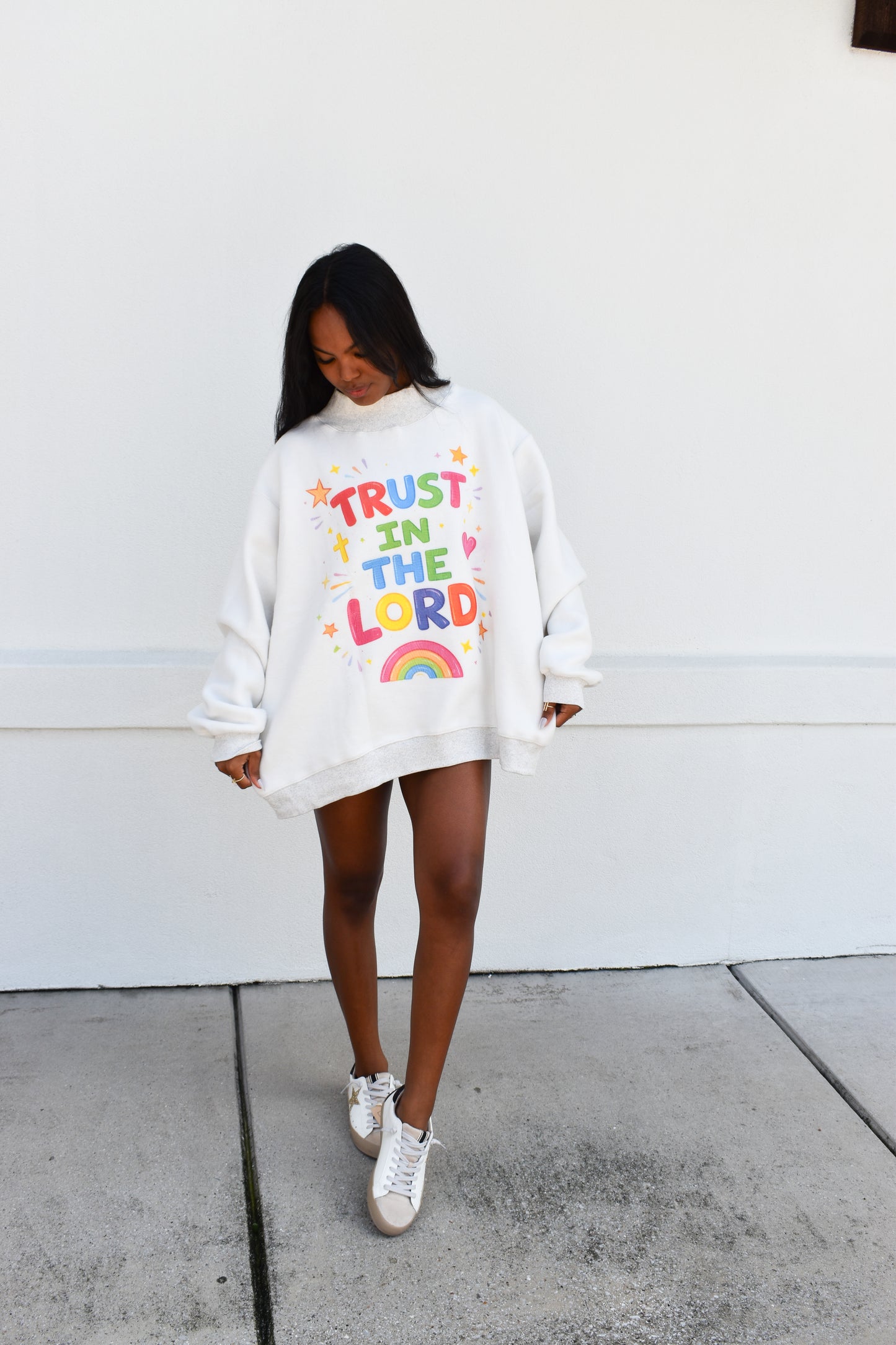 'OPEN DOORS' GRAPHIC Reversible Mockneck