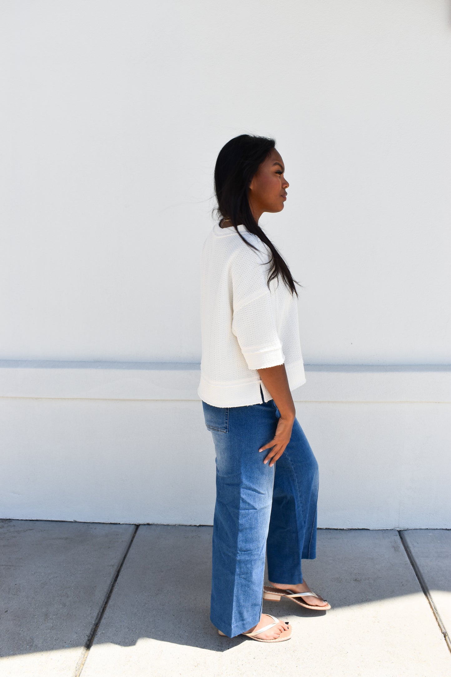 Henley Short Sleeve Waffle Knit Top