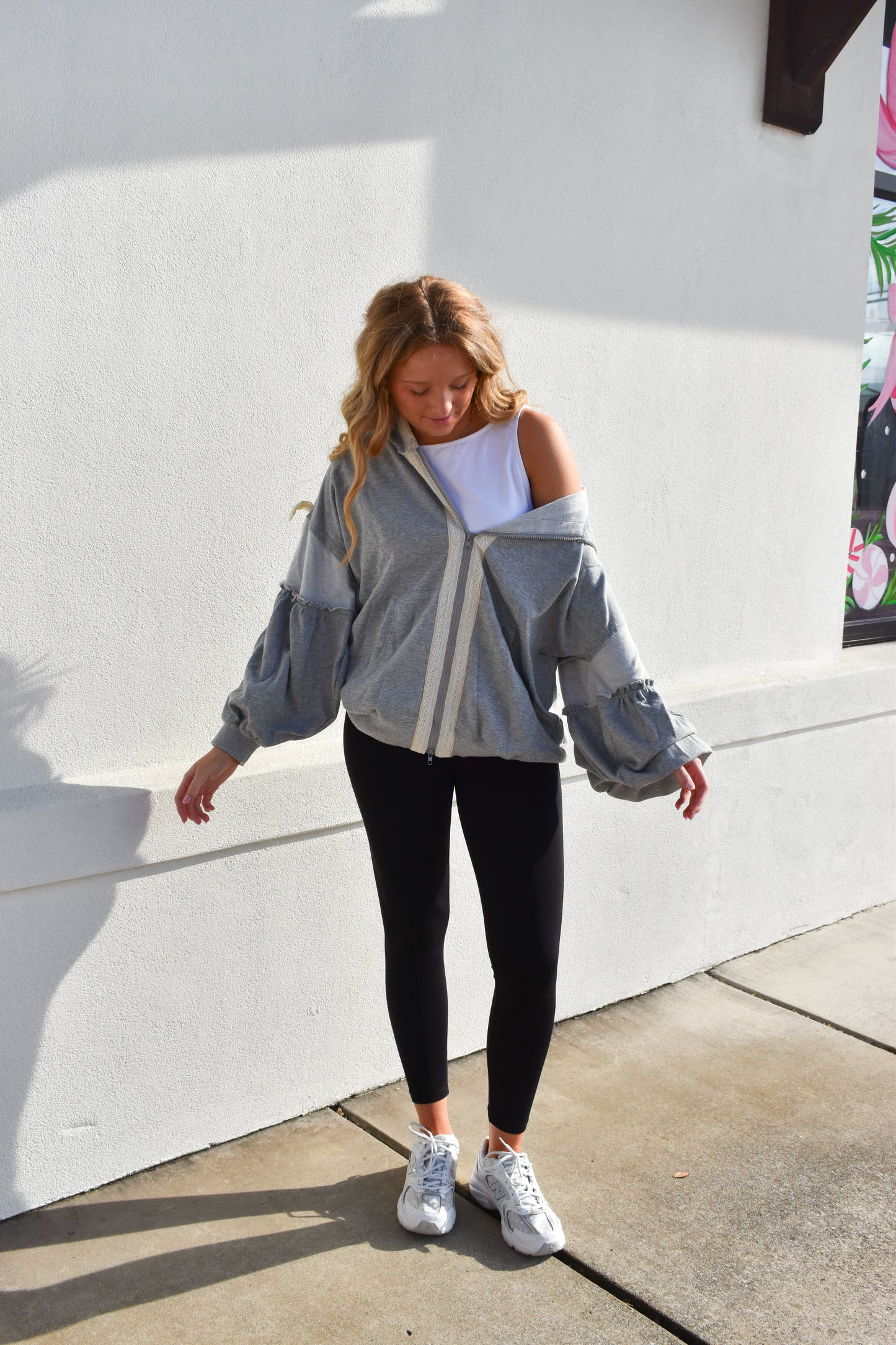 Bow Lace Hoodie W/ Double Zipper
