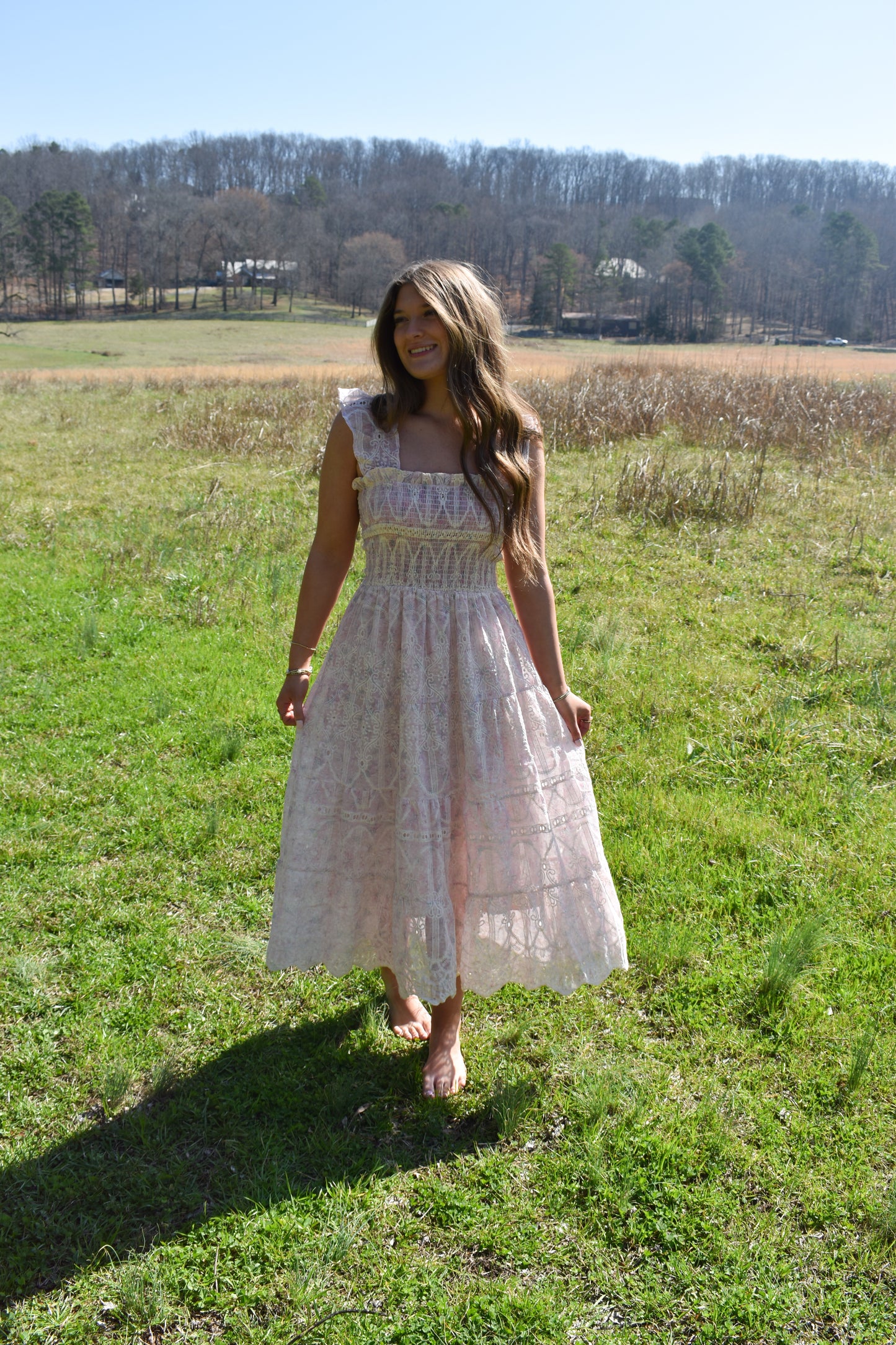 Whimsical Lace Flutter Sleeve Midi Dress