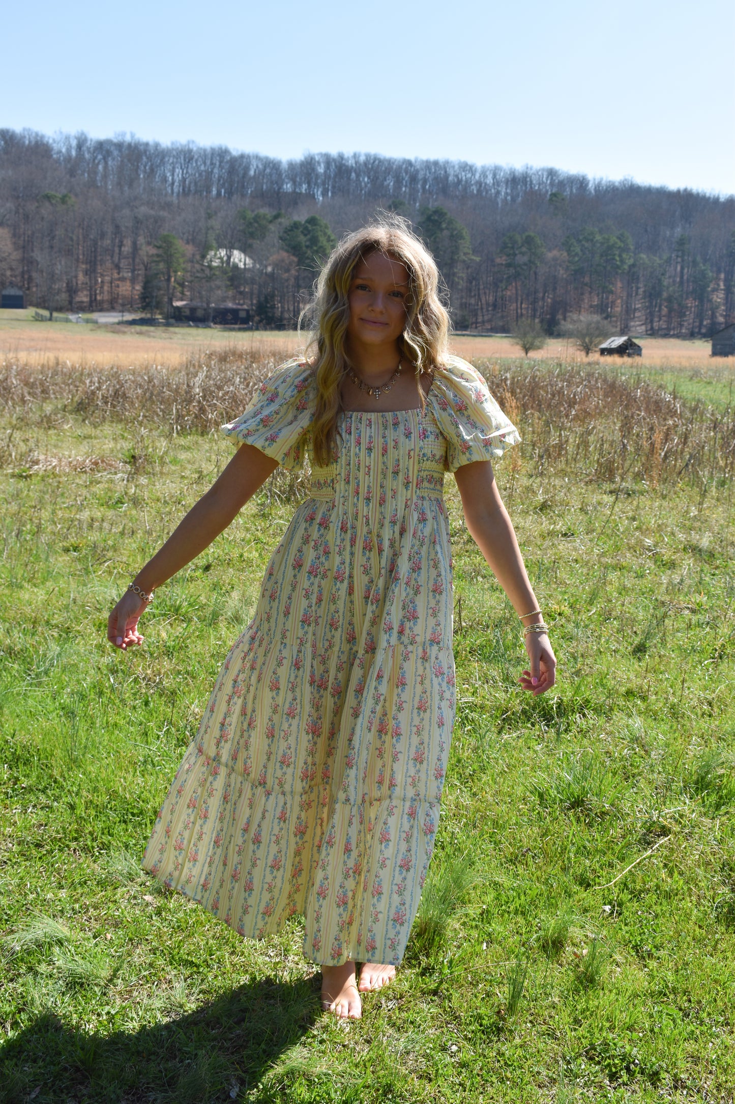 Smocked Baby Yellow Floral Maxi Dress