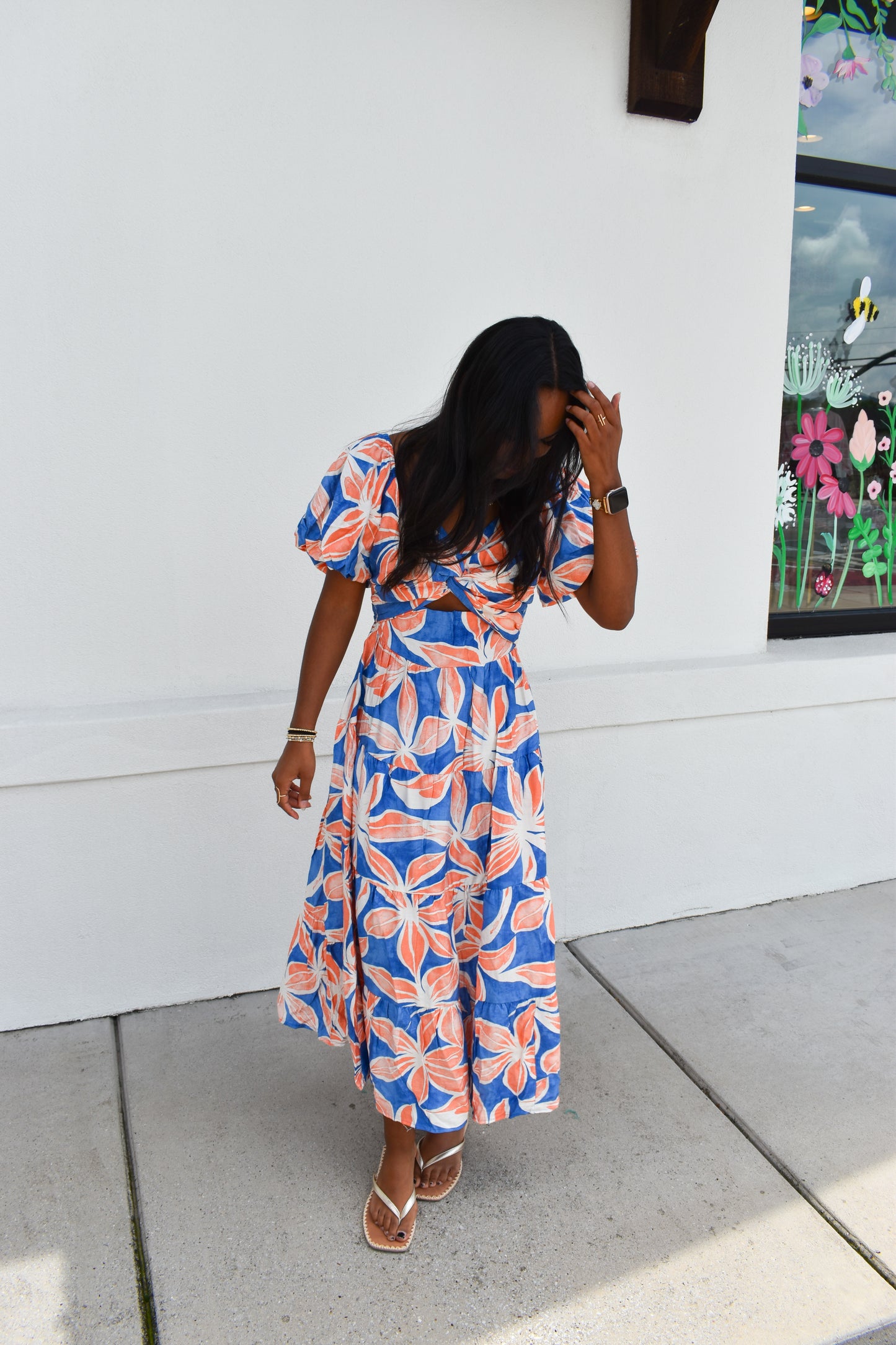 Blue/Orange Floral Maxi Dress