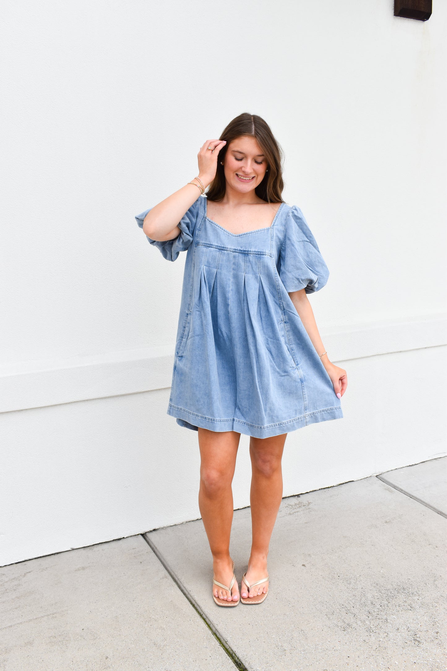 Stitch Detail Denim Bubble Romper