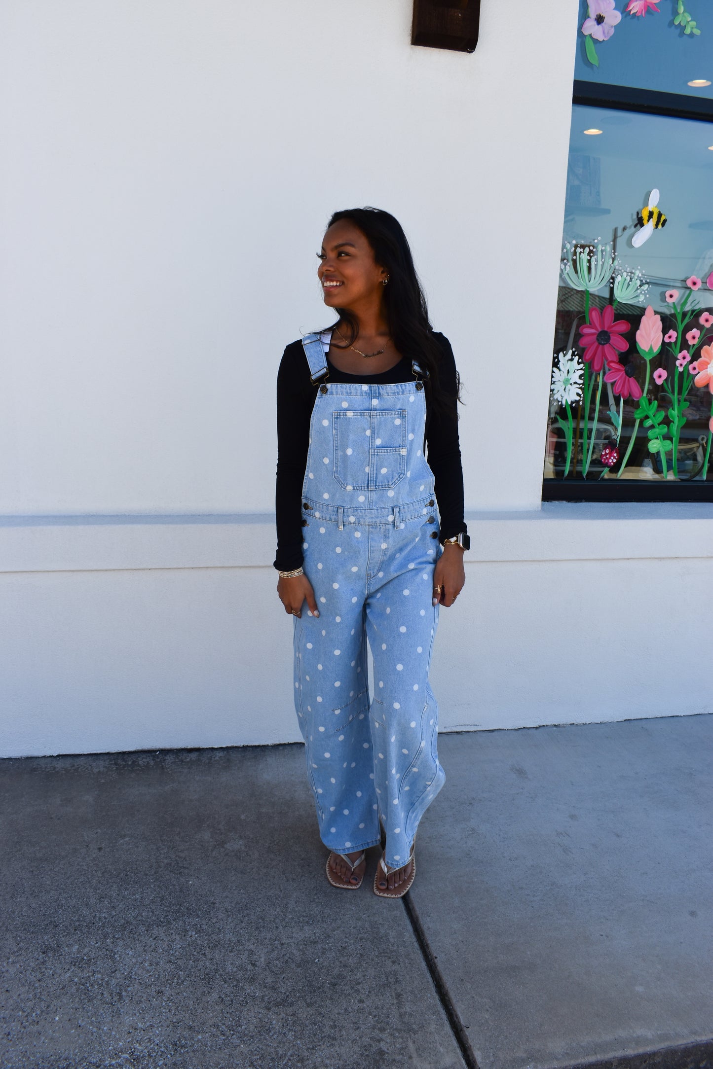 Denim Polka Dot Barrel Overalls