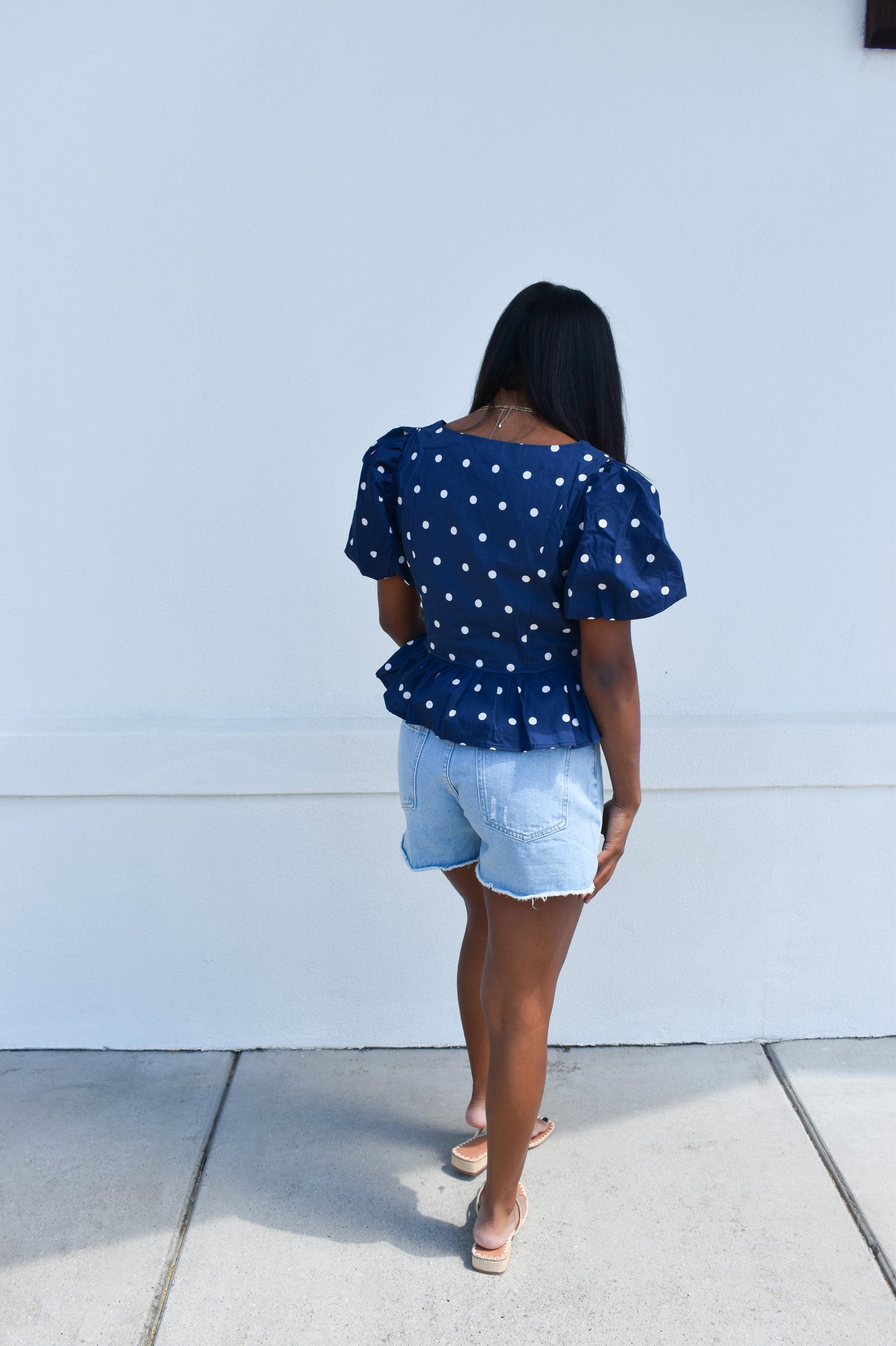 Pola Dot Bubble Hem Top