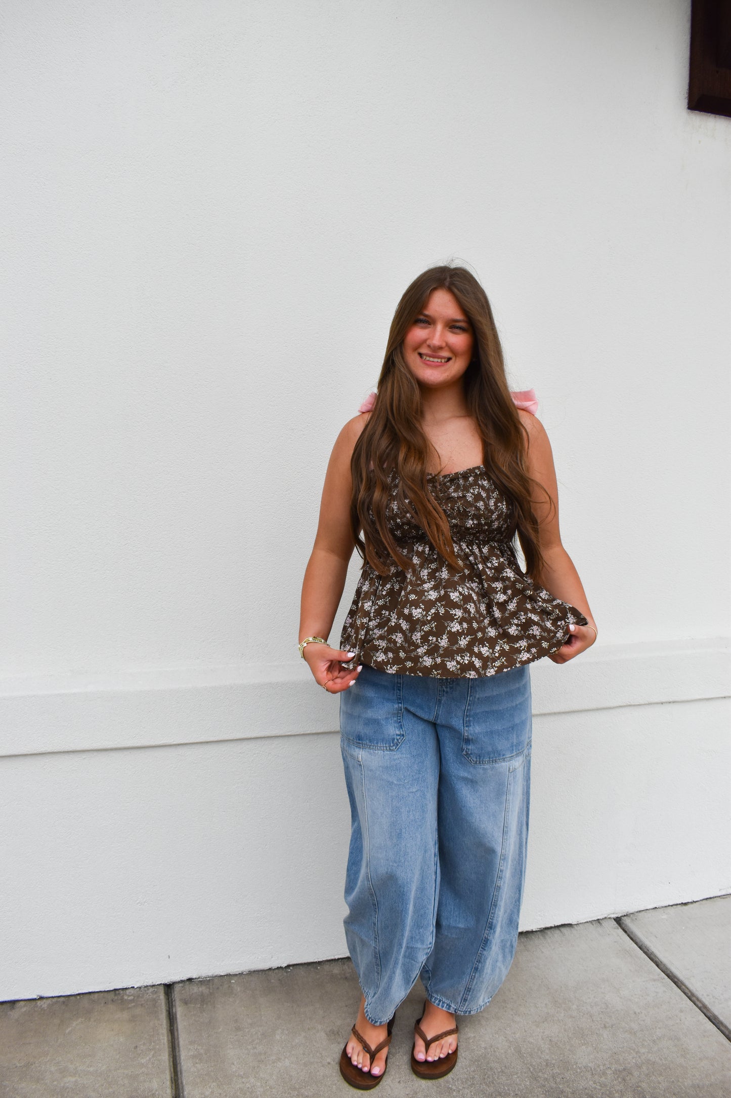 Romantic Floral Top w/ Pink Bow Straps