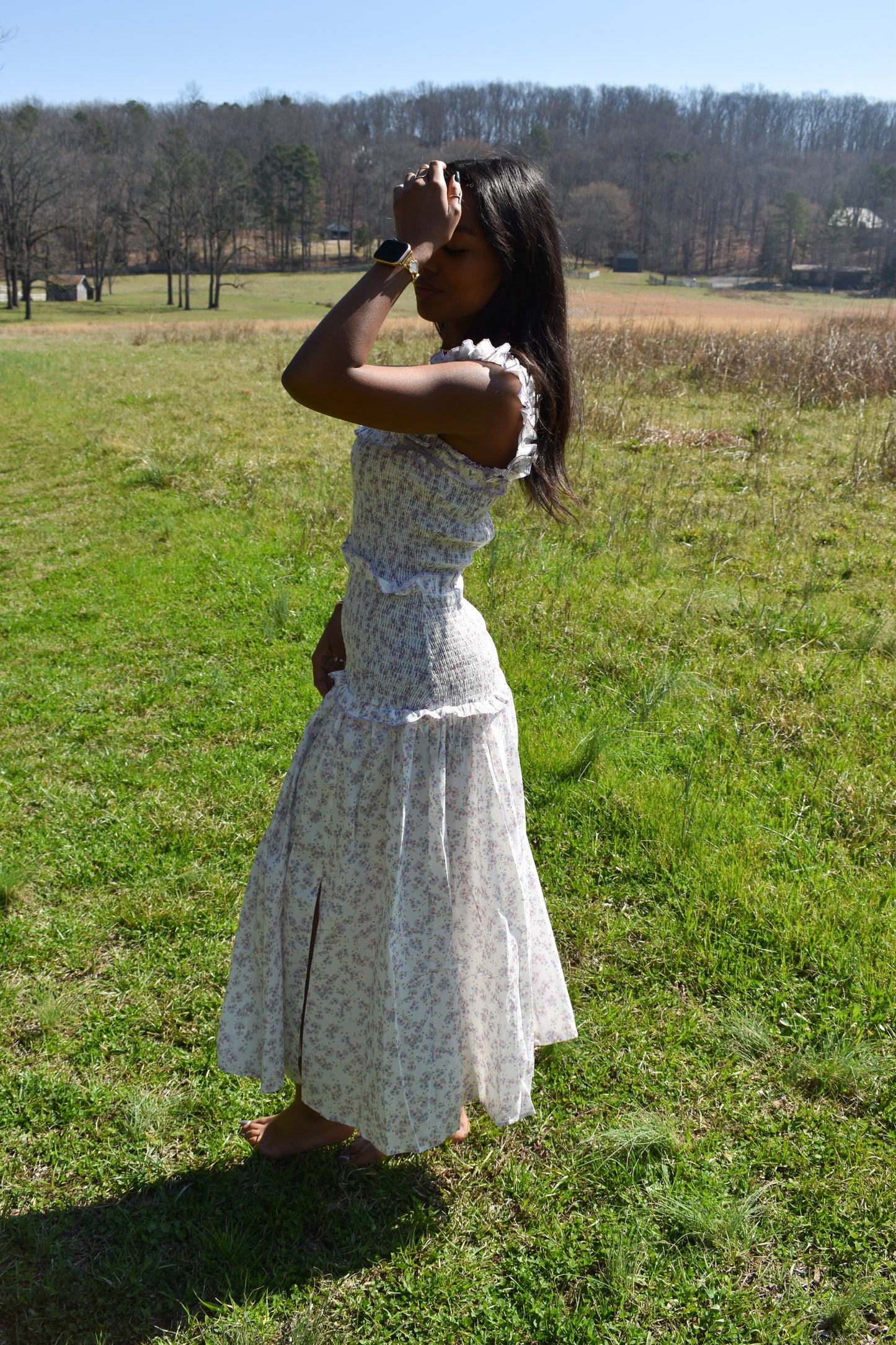 Lavender Garden Smocked Midi Dress