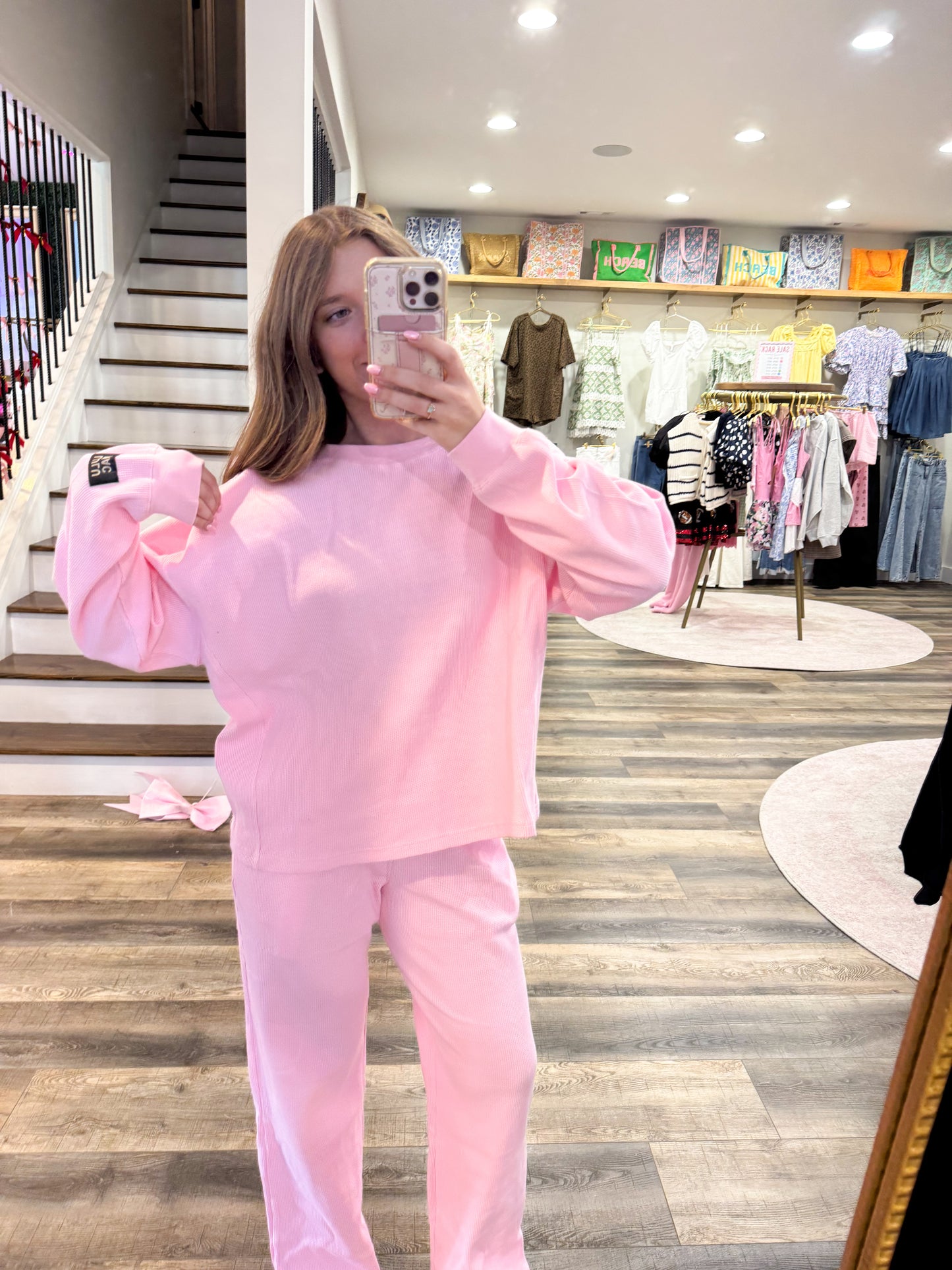 Lulu Mac Waffle Long Sleeve: Light Pink