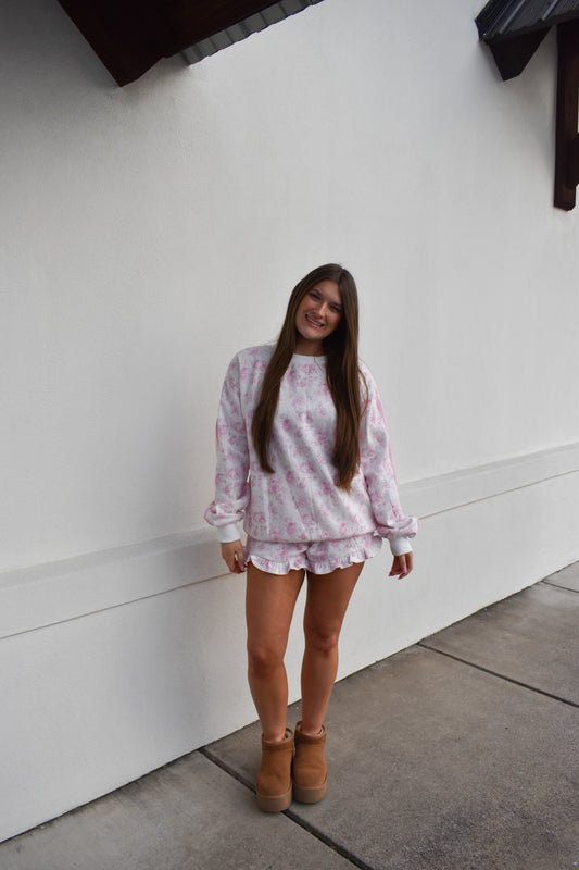 Floral French Terry Sweatshirt W/ Double Line Detail