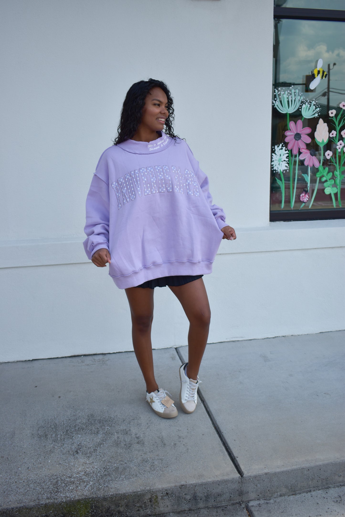 'PROVERBS 31:25' Script Collar Mockneck: Lavender