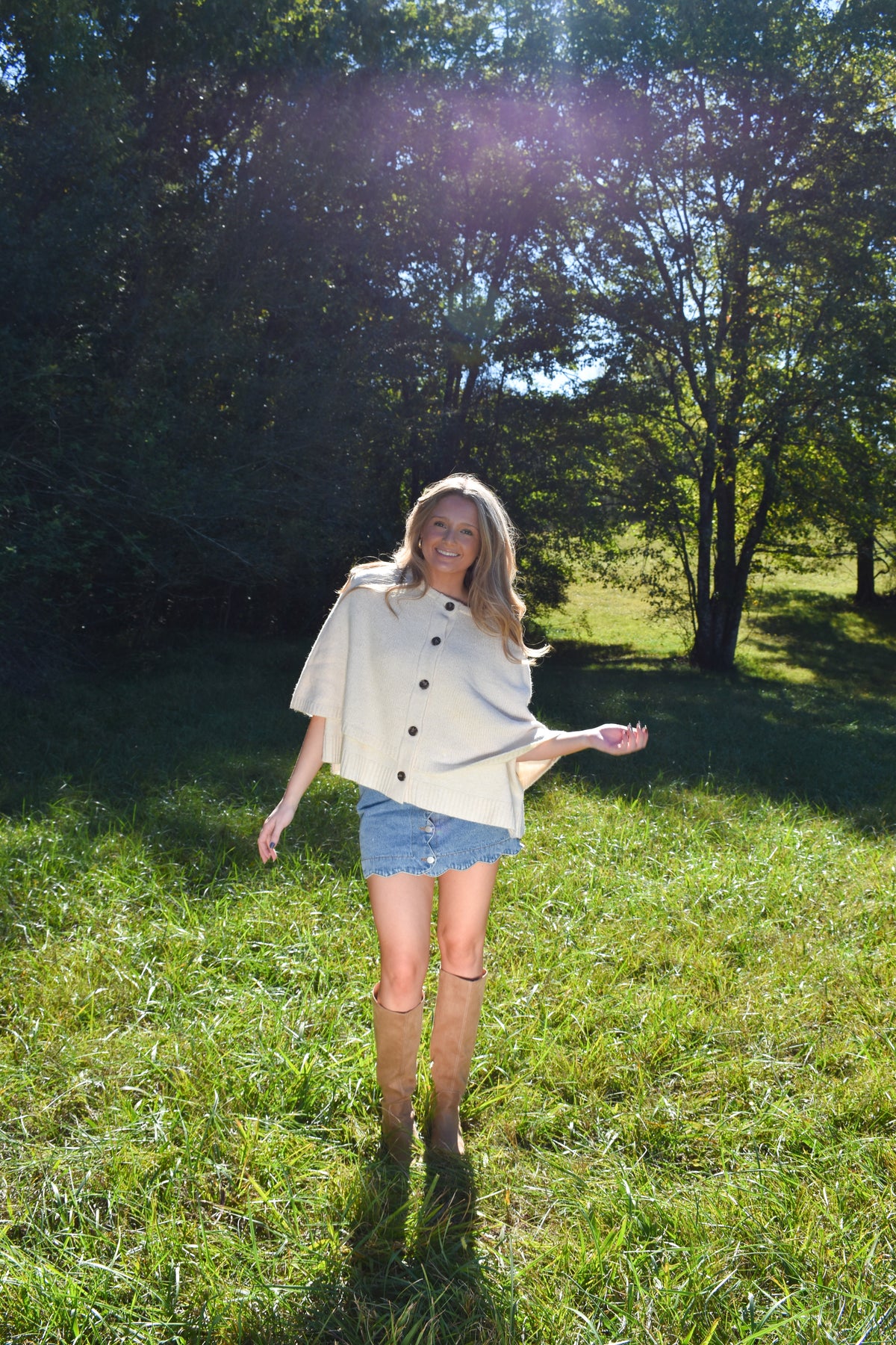 Button Front Tiered Knit Capelet