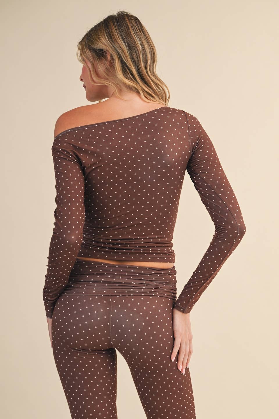 Polka Dot Print Soft Knit Off The Shoulder Top