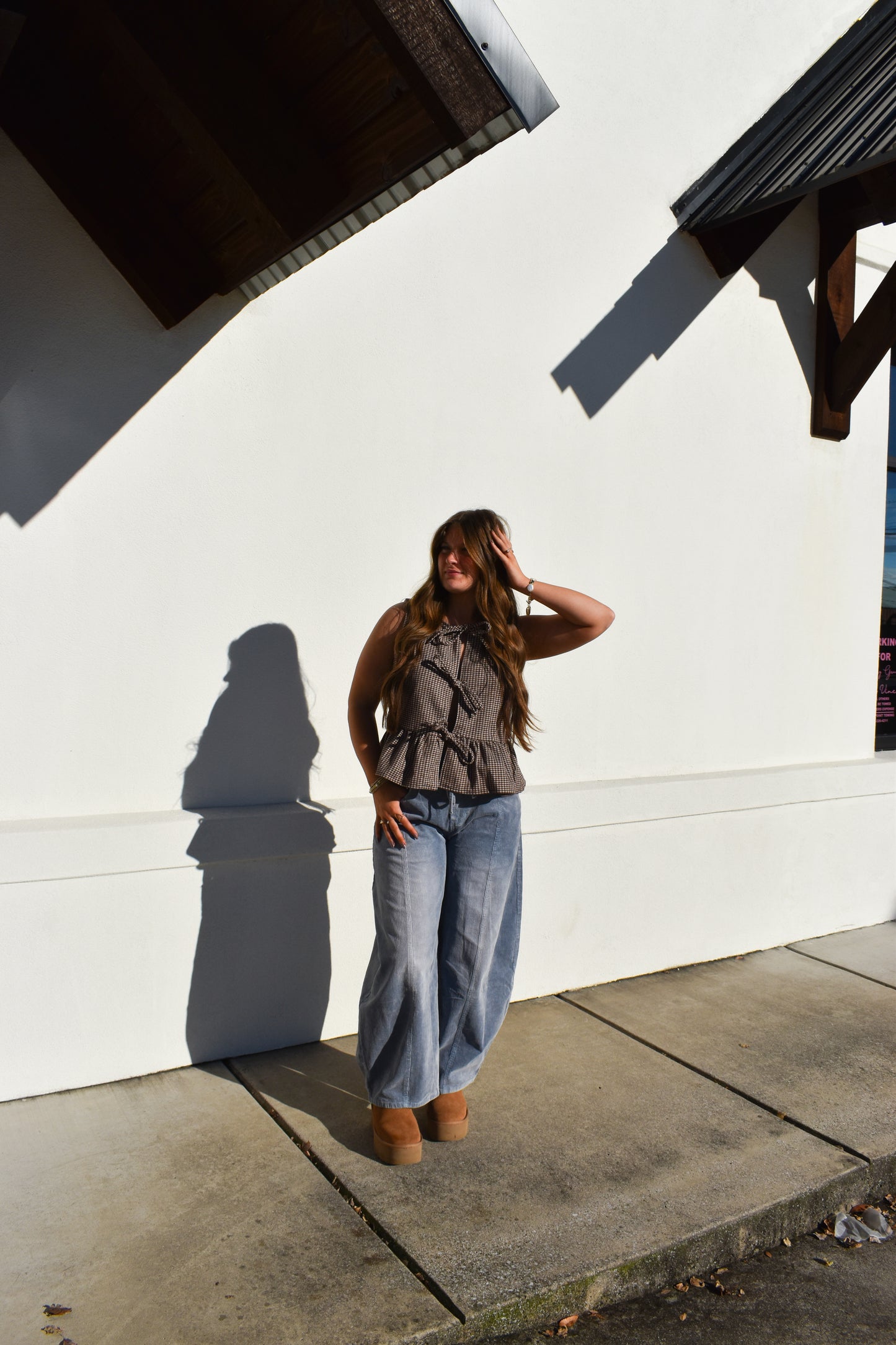Maple Checkered Top W/ Tie Bows