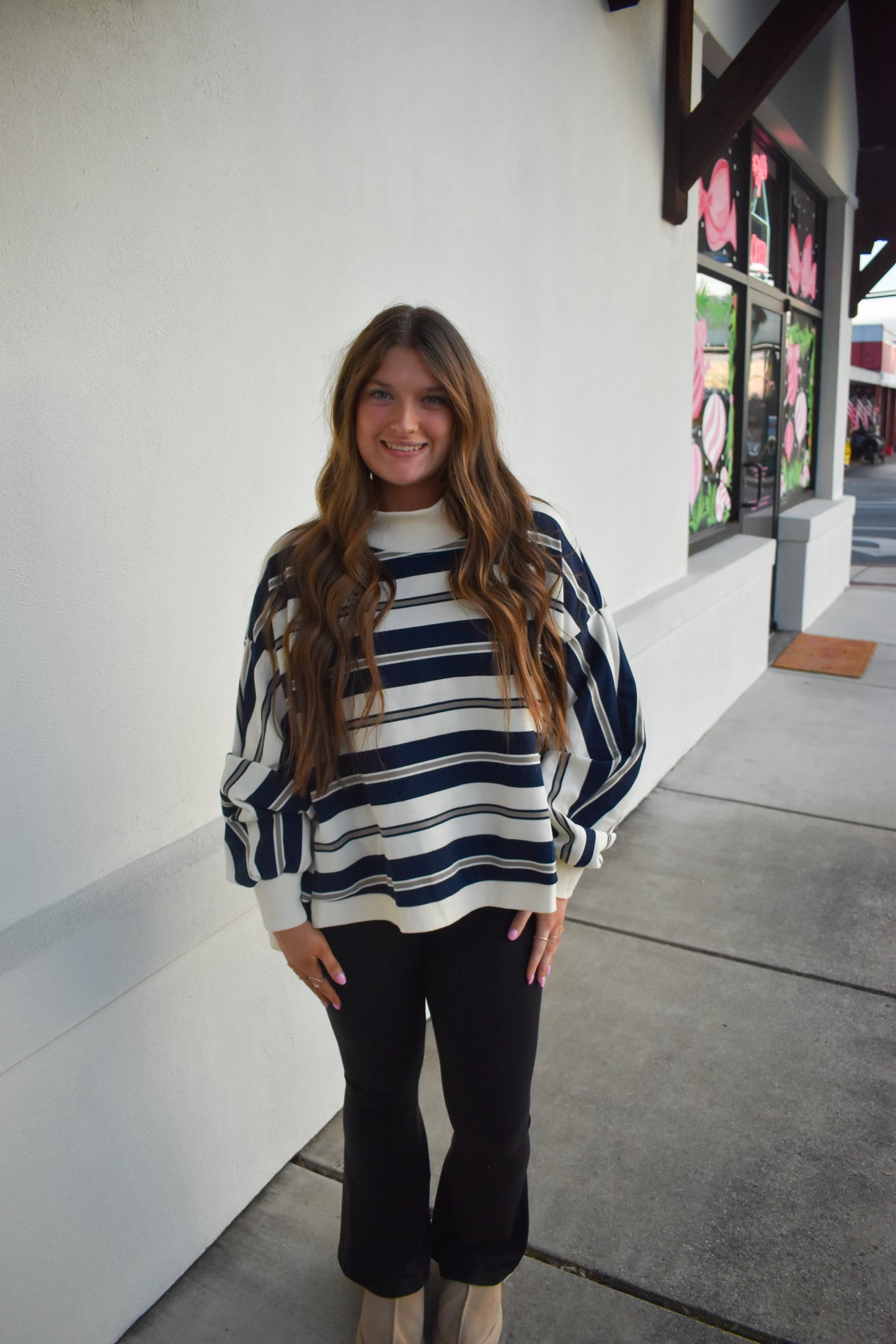 Striped Oversized Mockneck