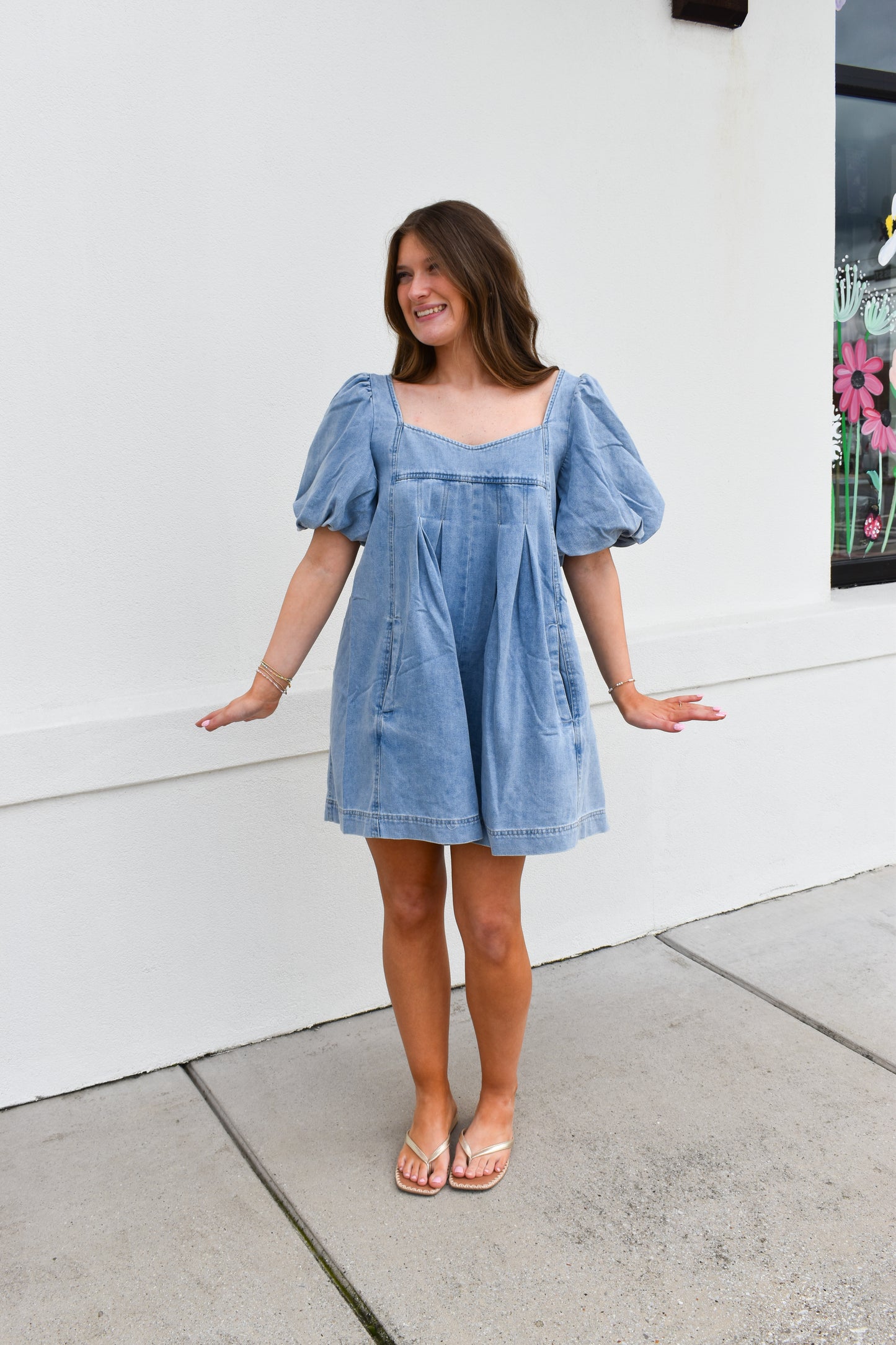 Stitch Detail Denim Bubble Romper