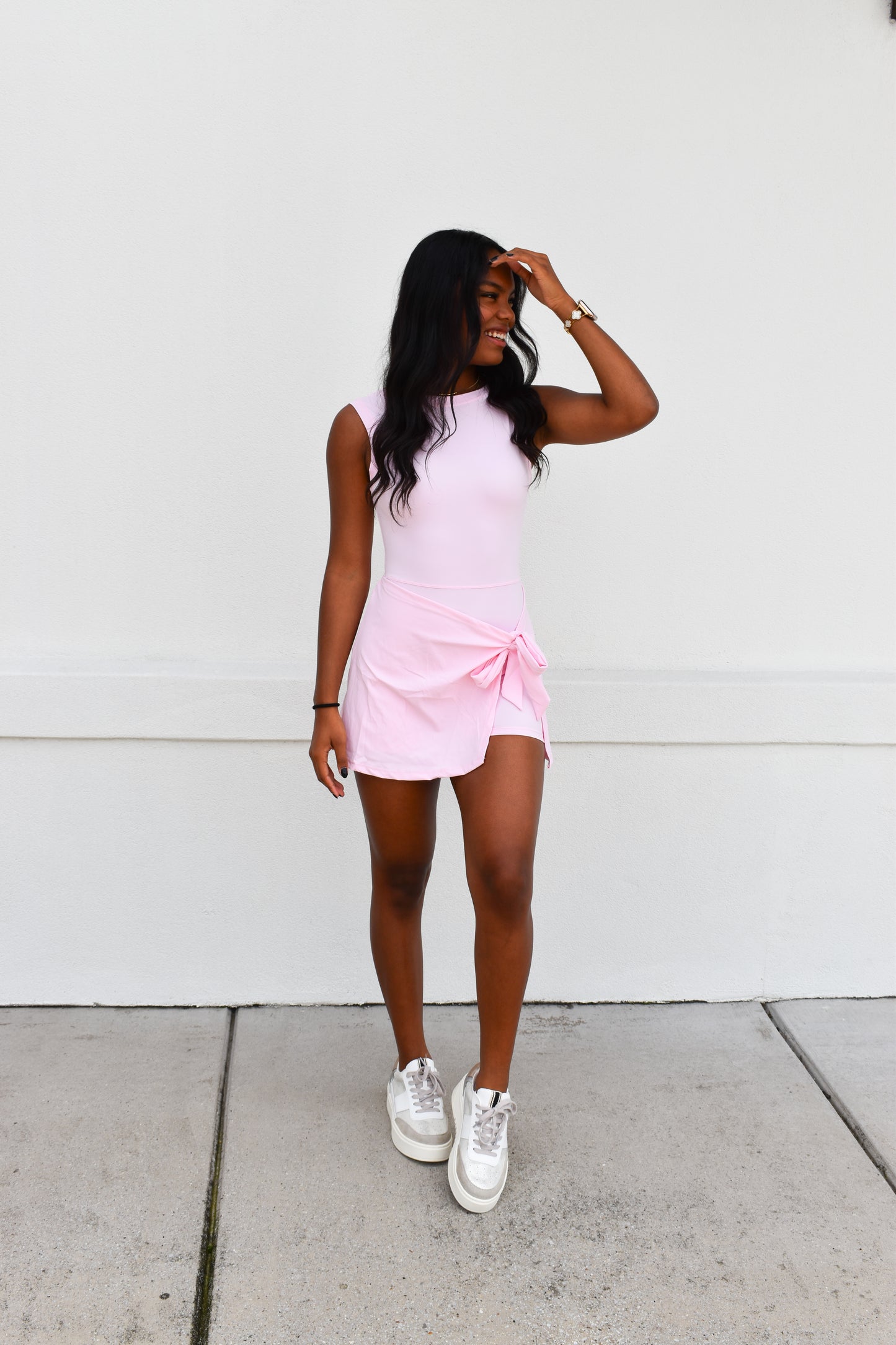 Athletic Wrap Tie Dress: Light Pink